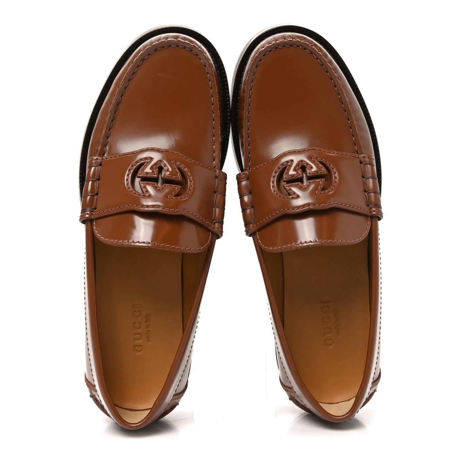 Millennial Ribot Cut Out Interlocking G Loafers 35 Cuir