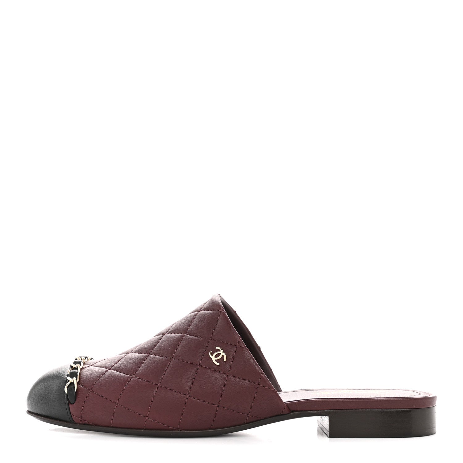 Lambskin Quilted CC Chain Mules 37 Burgundy Black