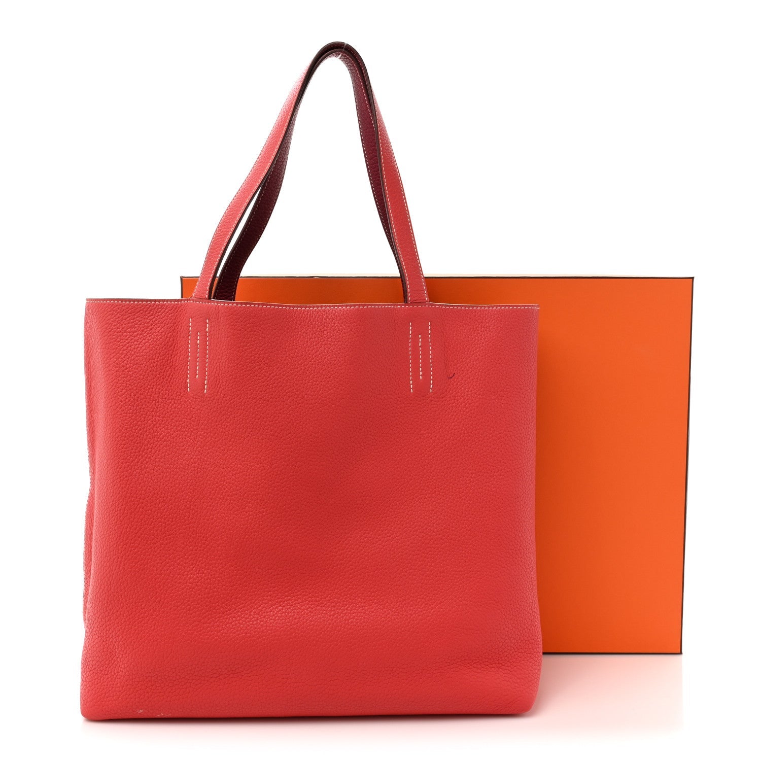 Taurillon Clemence Double Sens 36 Reversible Tote Rubis Bougainvillea