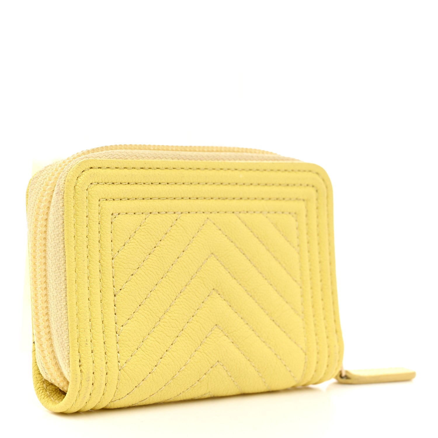 Caviar Chevron Quilted Boy Zip Around Coin Purse Wallet Yellow