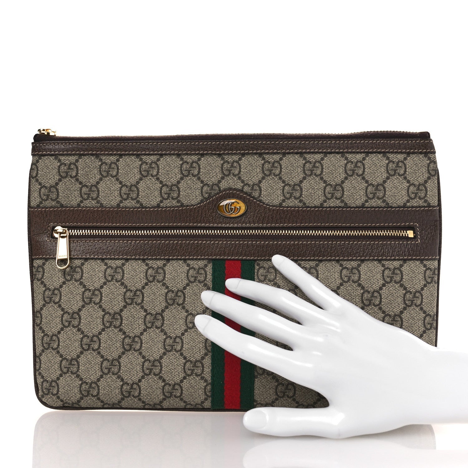 GG Supreme Monogram Large Ophidia Pouch Clutch Brown