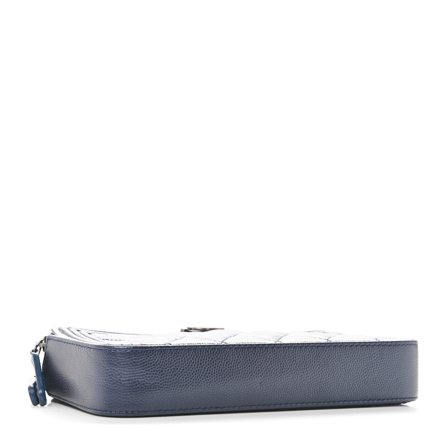 Metallic Caviar Quilted Small Boy Clutch With Chain Navy