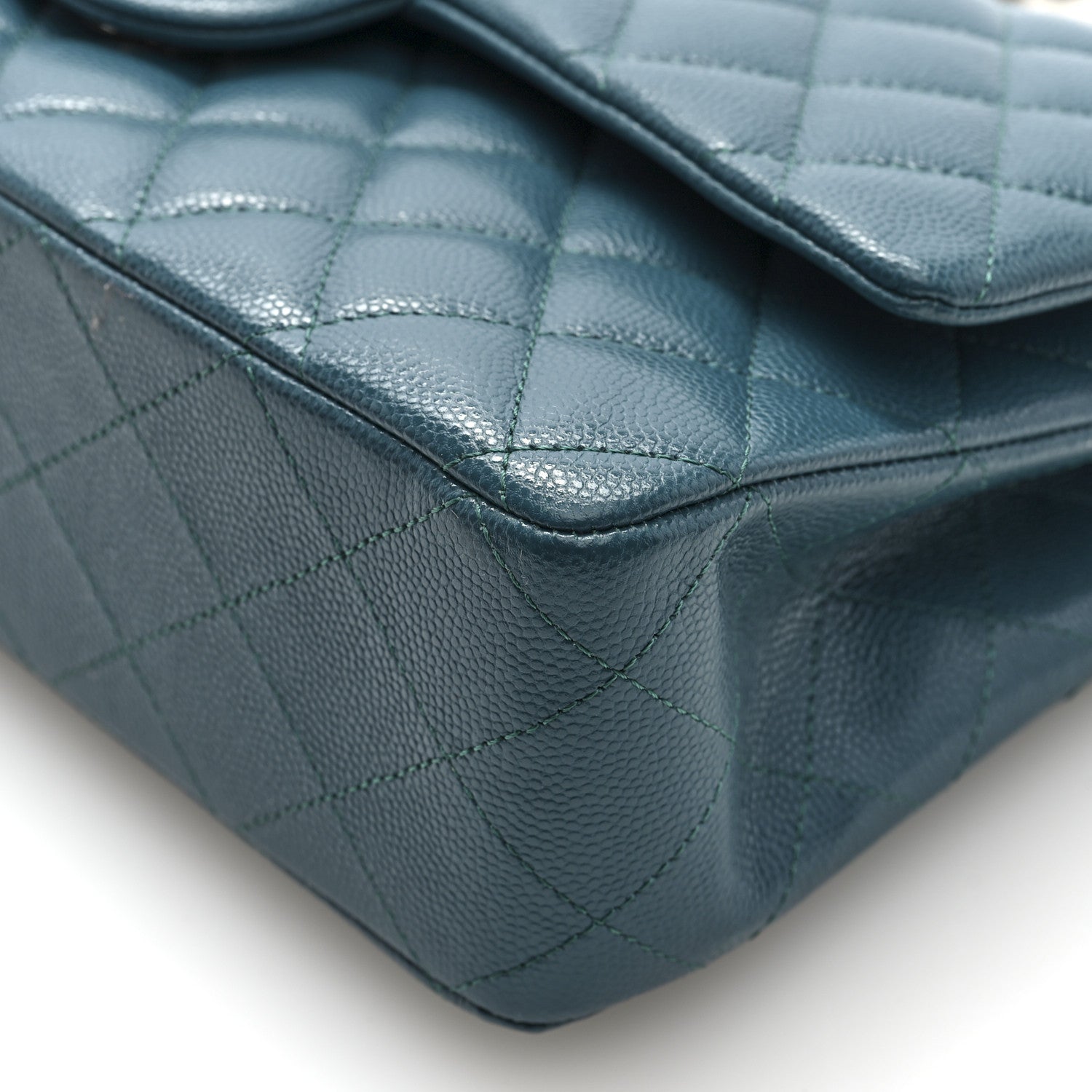 Caviar Quilted Medium Double Flap Dark Green