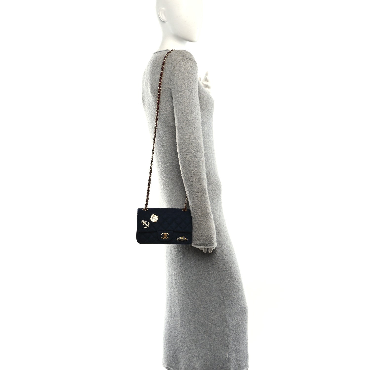 Felt Quilted Paris-Hamburg Charms Mini Rectangular Flap Black Dark Navy