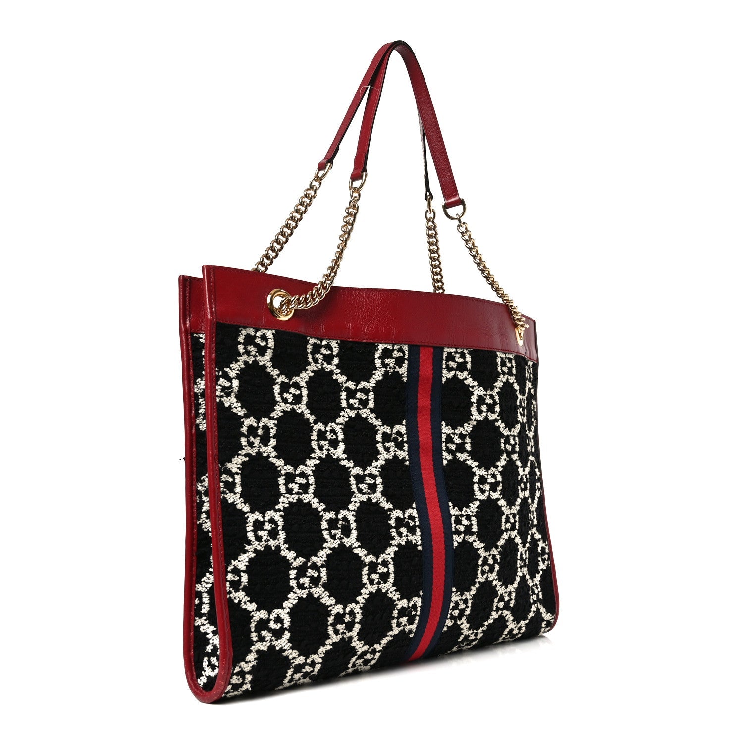 Tweed GG Monogram Large Rajah Chain Tote Romantic Cherry Black White