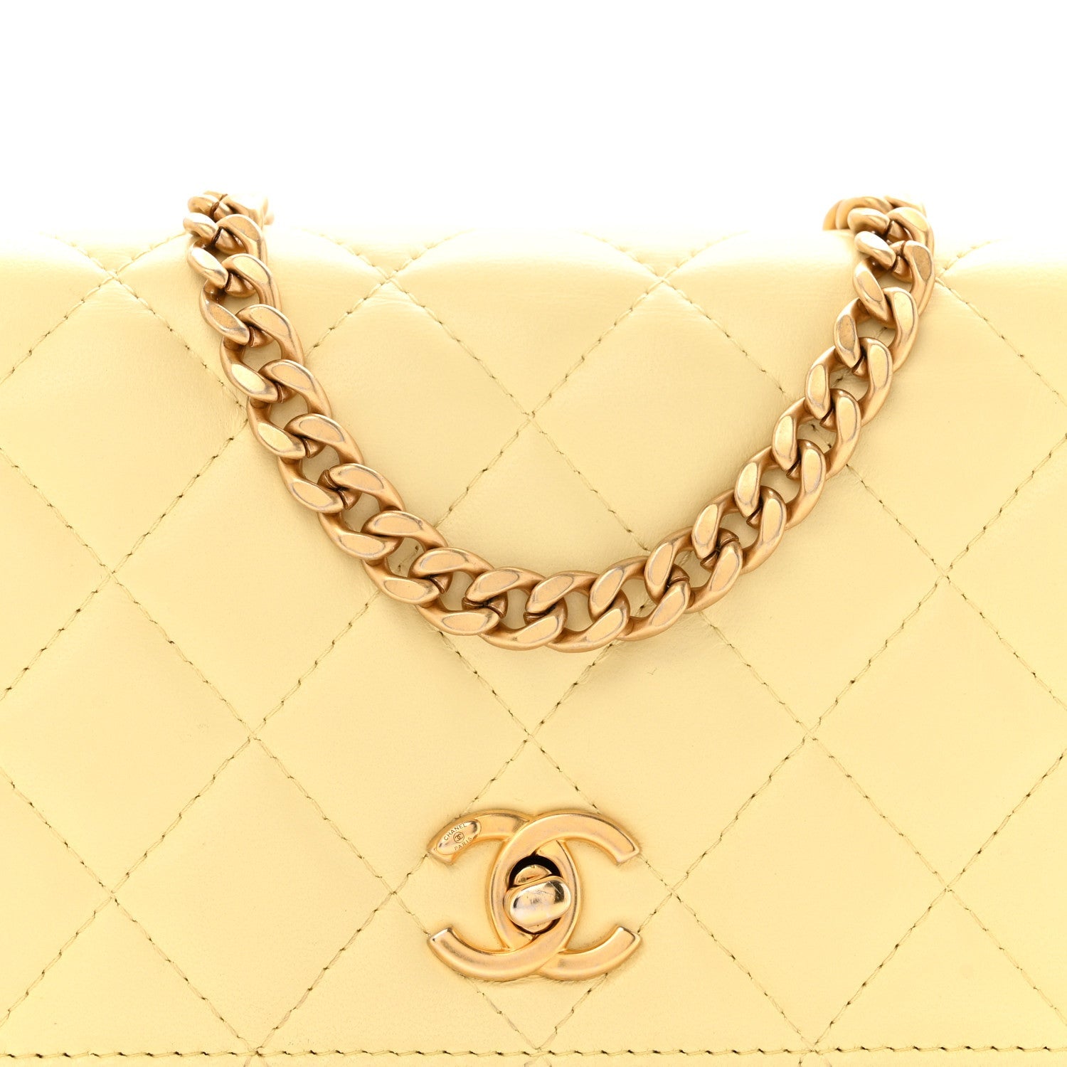 Lambskin Quilted Sweet Camellia Wallet on Chain WOC Yellow