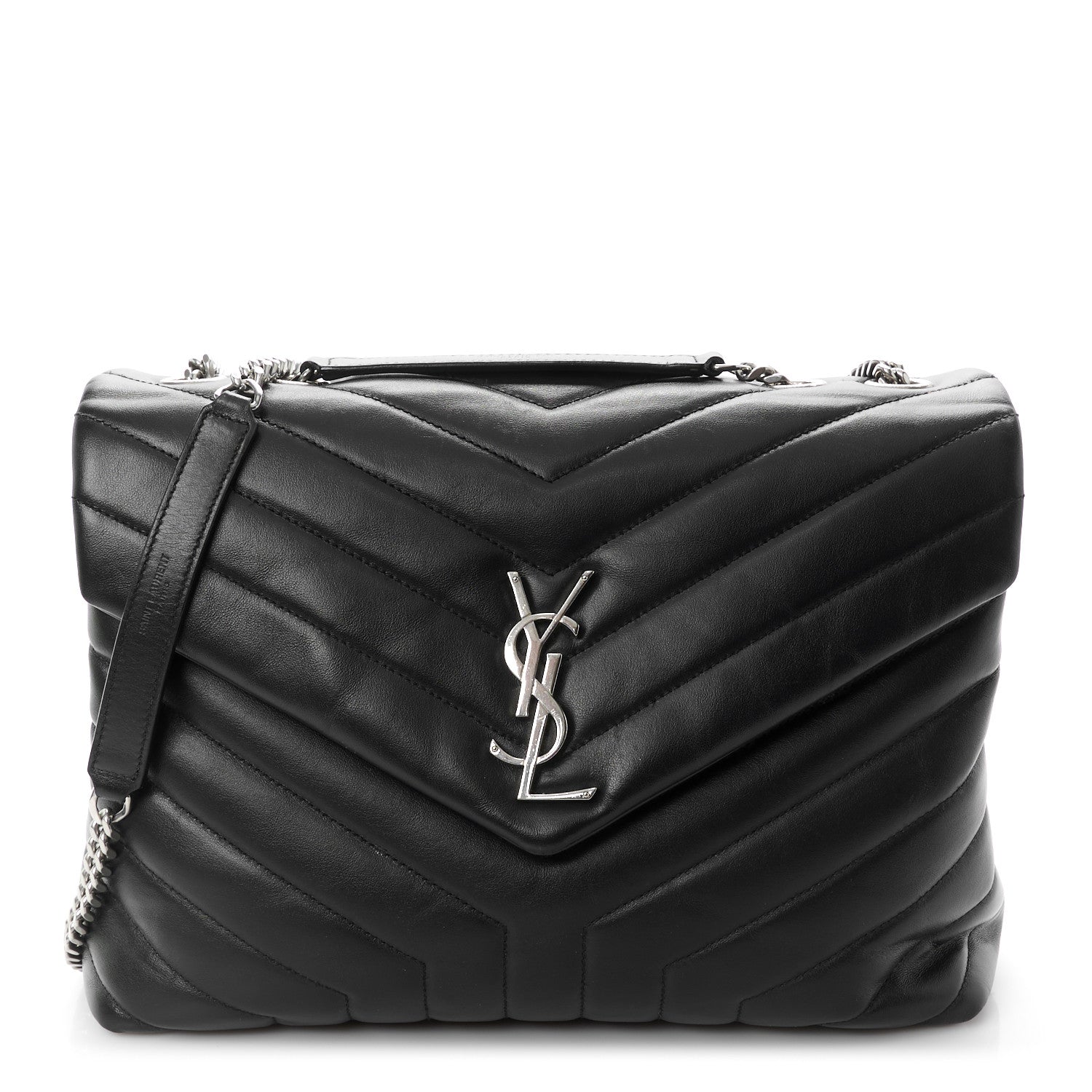 Calfskin Y Quilted Monogram Medium Loulou Chain Satchel Black