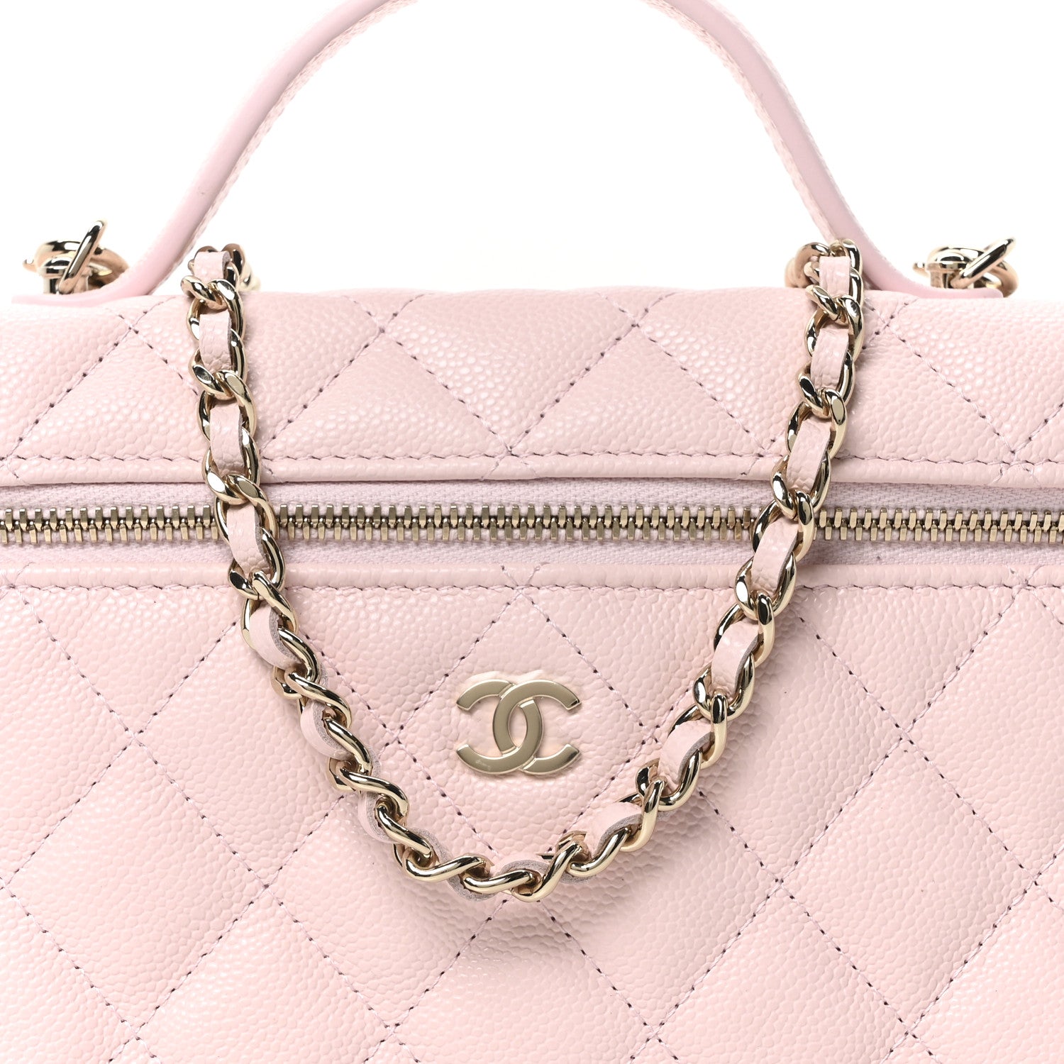 Caviar Quilted Top Handle Slim Vanity With Chain Light Pink