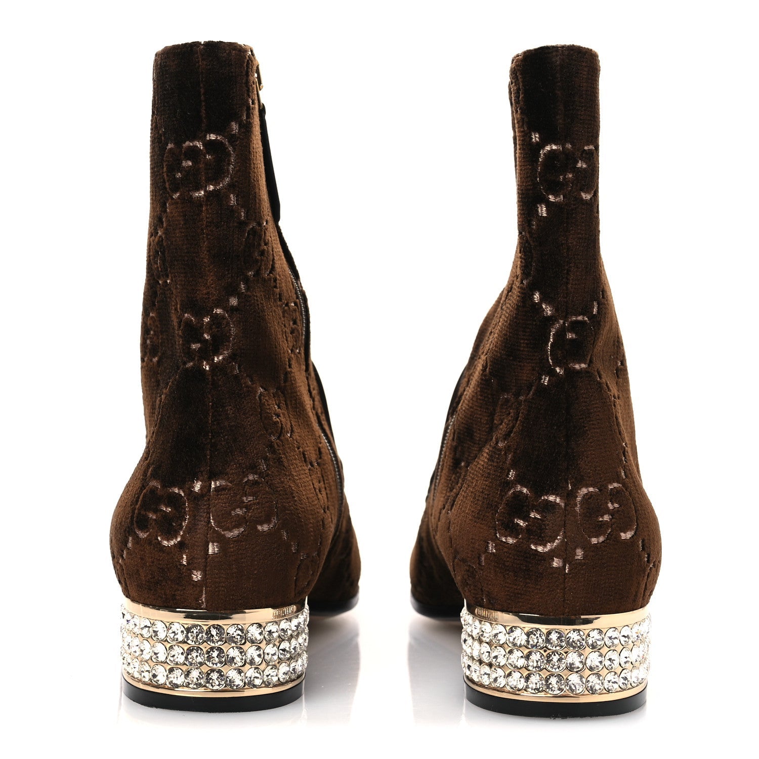 Velvet GG Monogram Crystal Horsebit Ankle Boots 37 Brown Vintage Cocoa