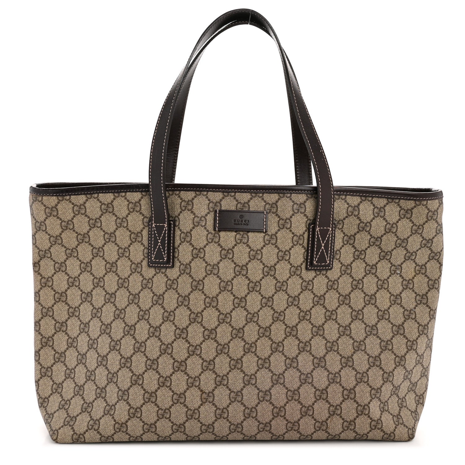 GG Supreme Monogram Medium Zippered Shopping Tote Dark Brown