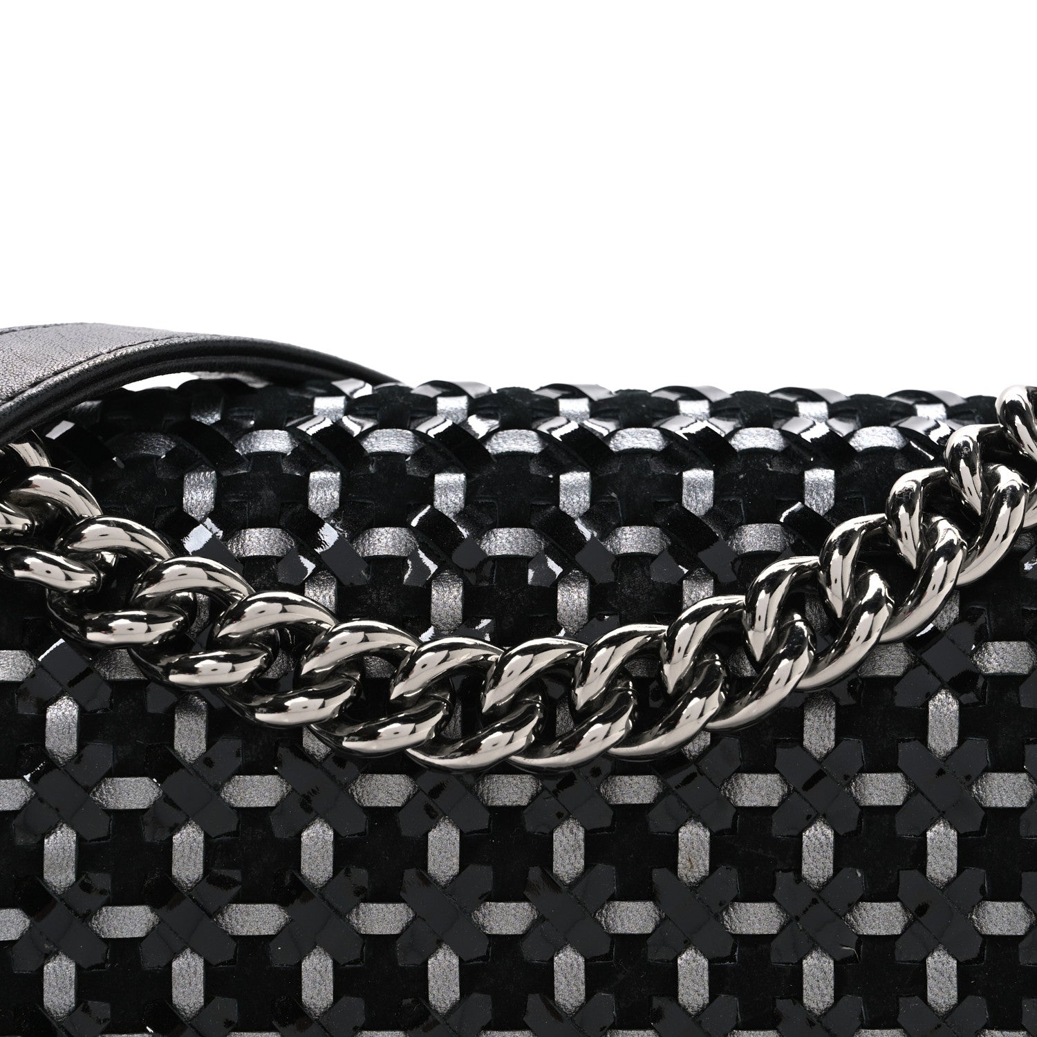 Calfskin Patent Braided Medium Boy Flap Black