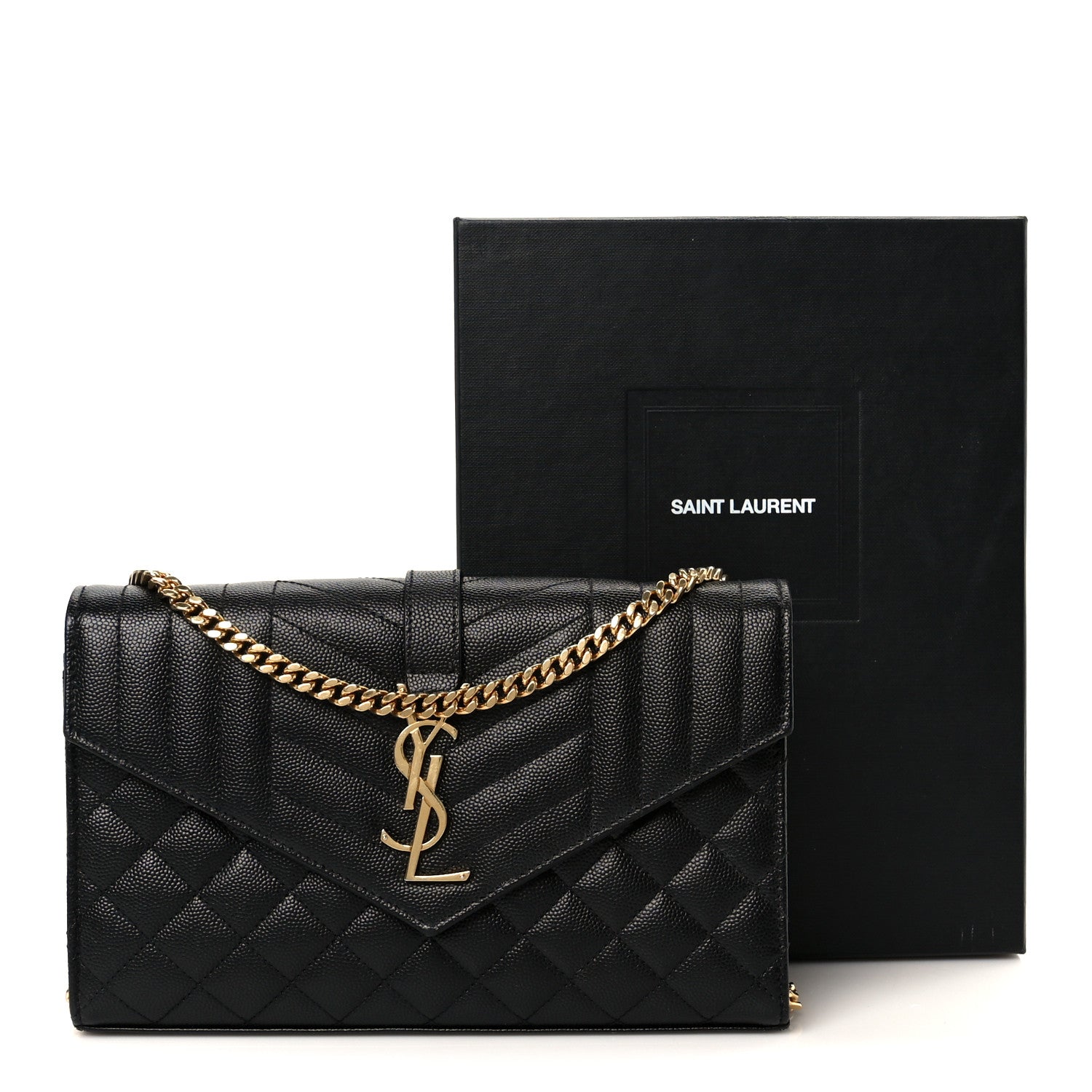 Grain De Poudre Mixed Matelasse Triquilt Monogram Chain Wallet Black