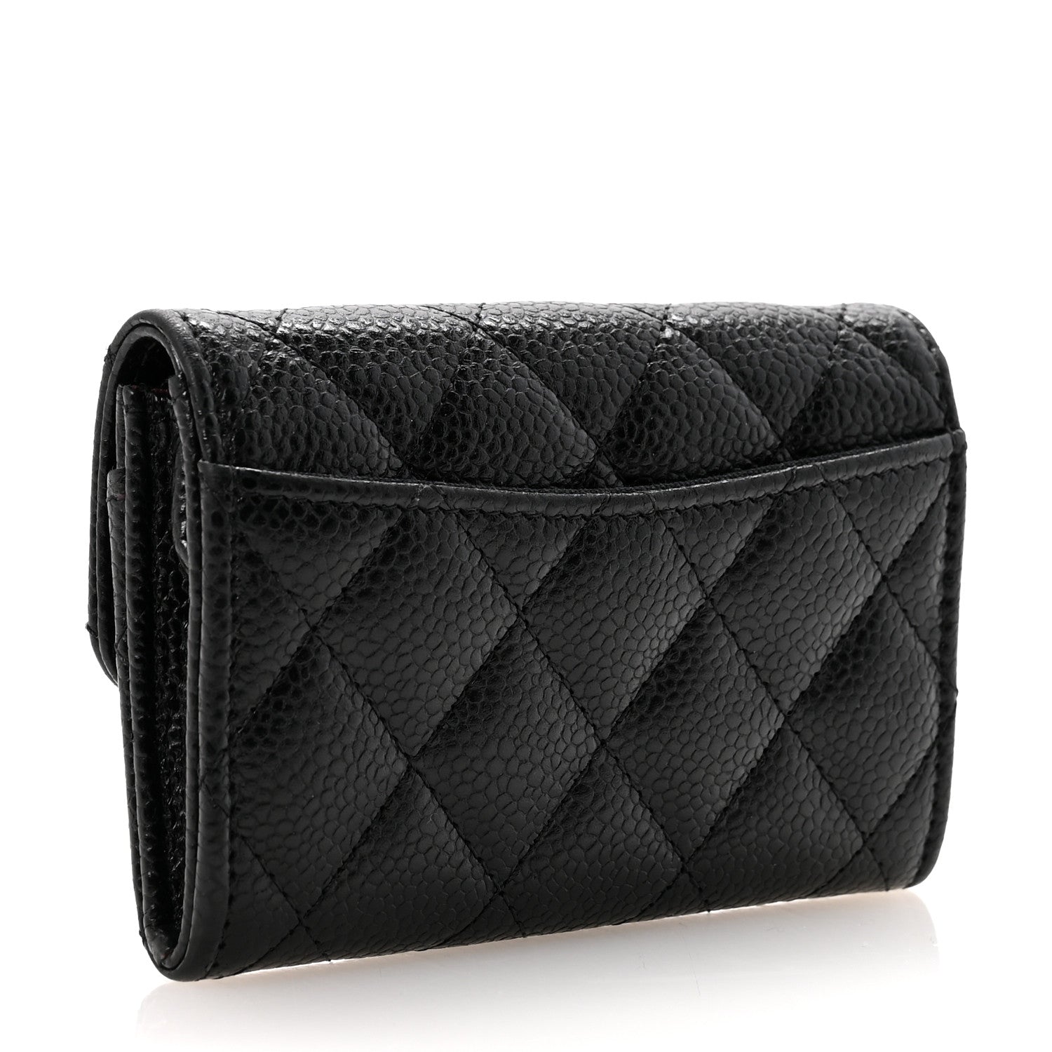 Caviar Quilted Flap Card Holder Wallet Black