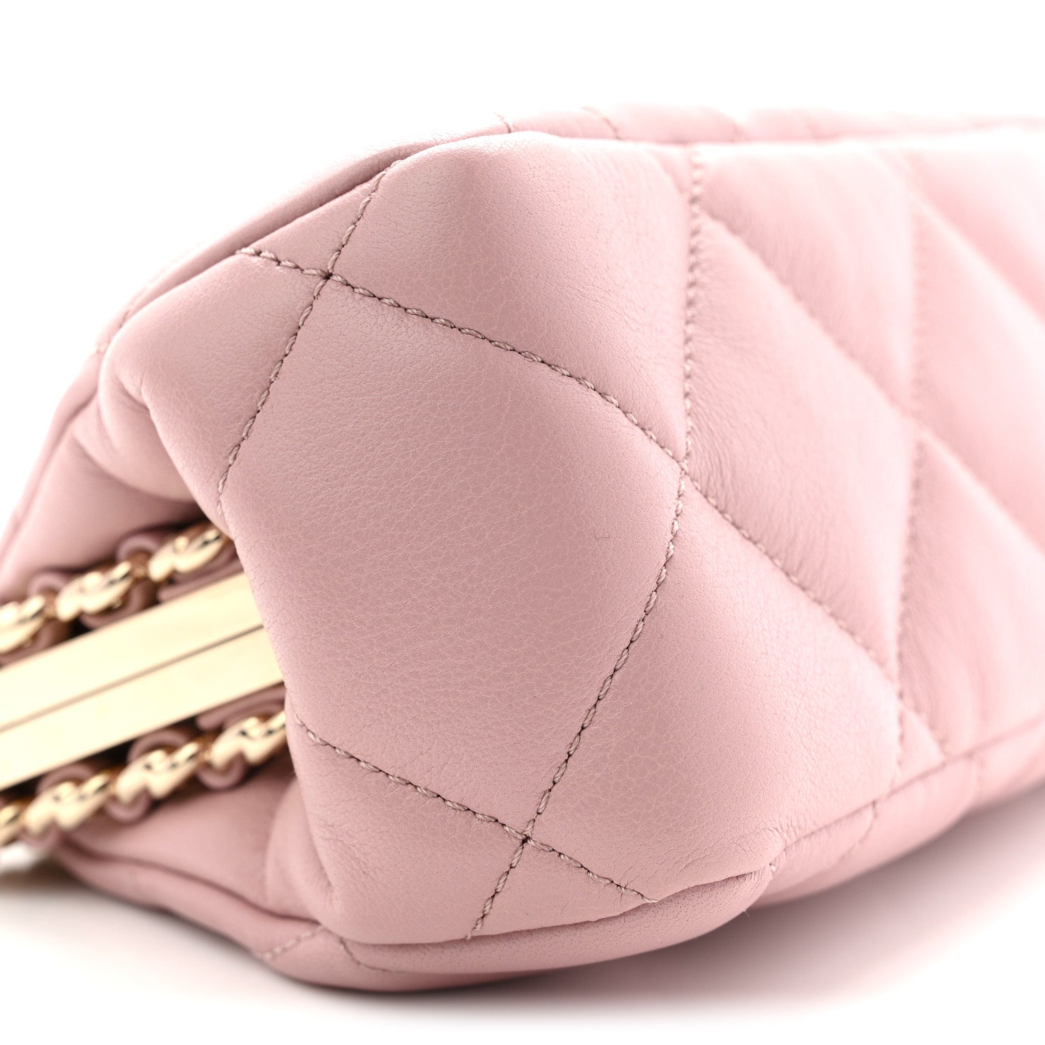 Lambskin Quilted Chain Frame Clutch Pink