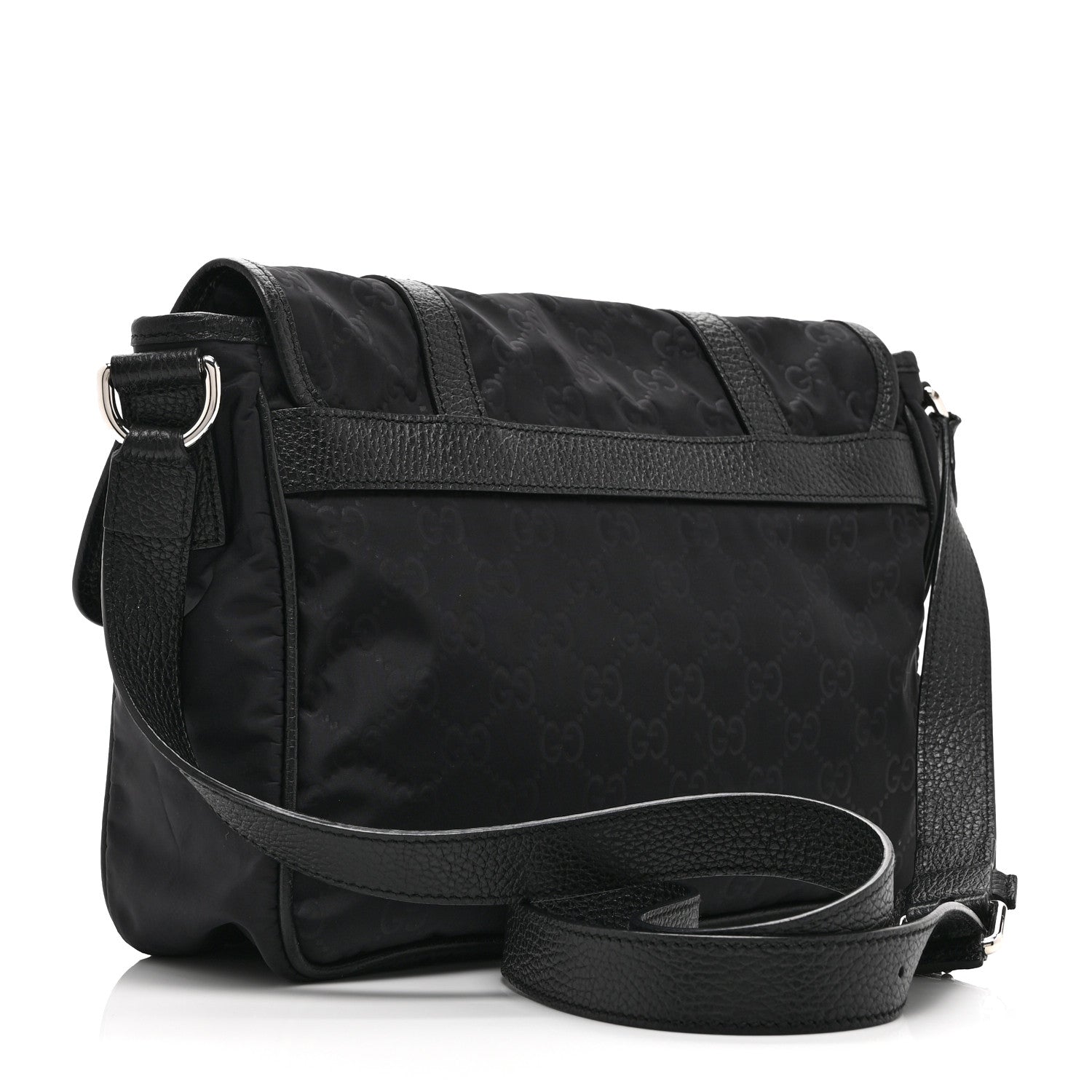 Nylon Monogram Double Buckle Flap Messenger Bag Black