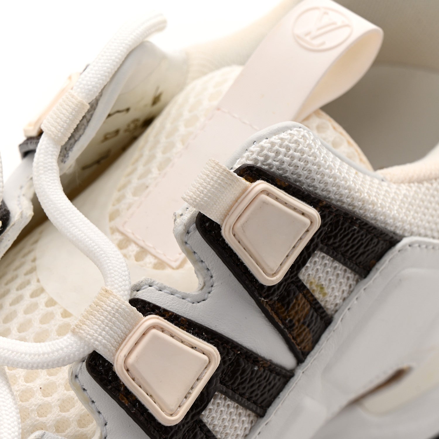 Calfskin Monogram Mesh Run Away Sneakers 37.5 White