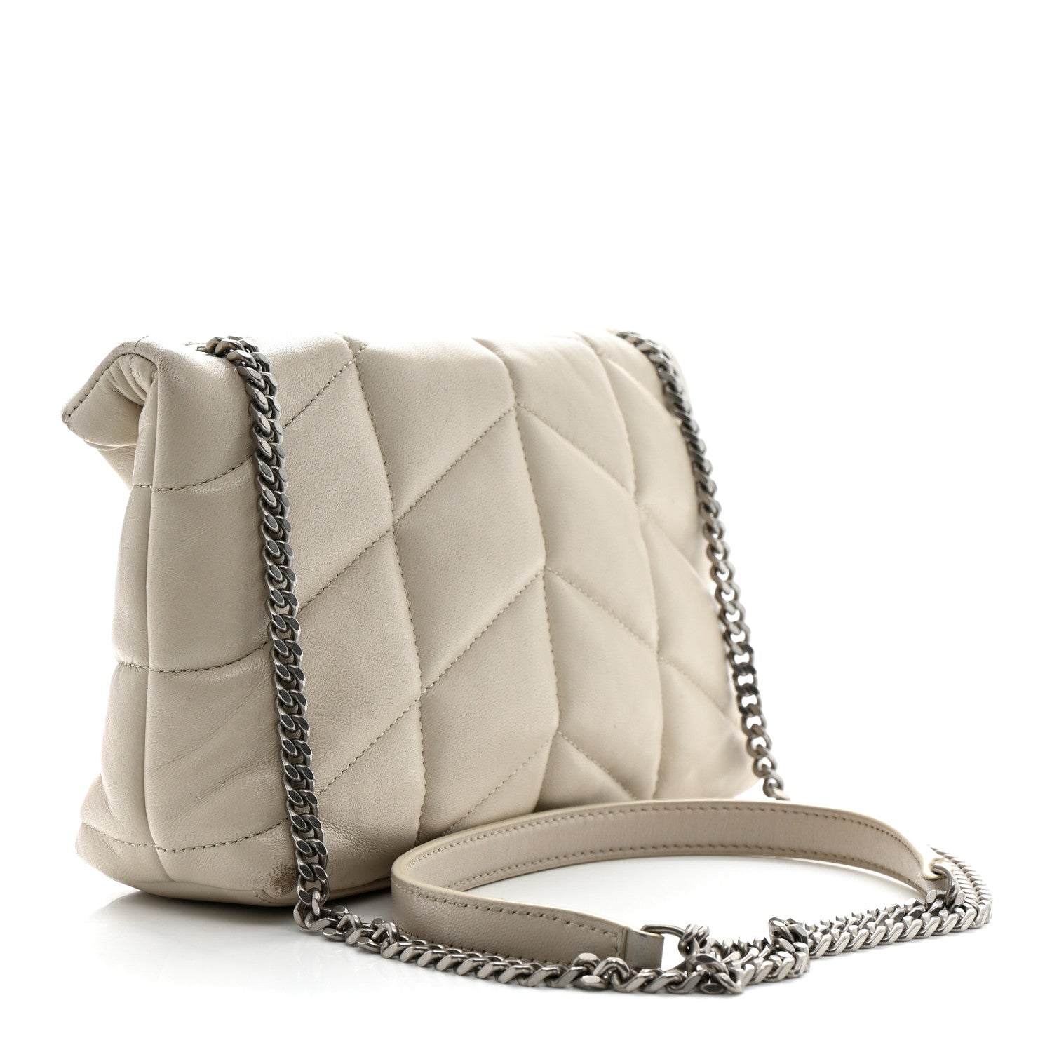 Lambskin Quilted Toy Loulou Puffer Monogram Chain Satchel Crema Soft
