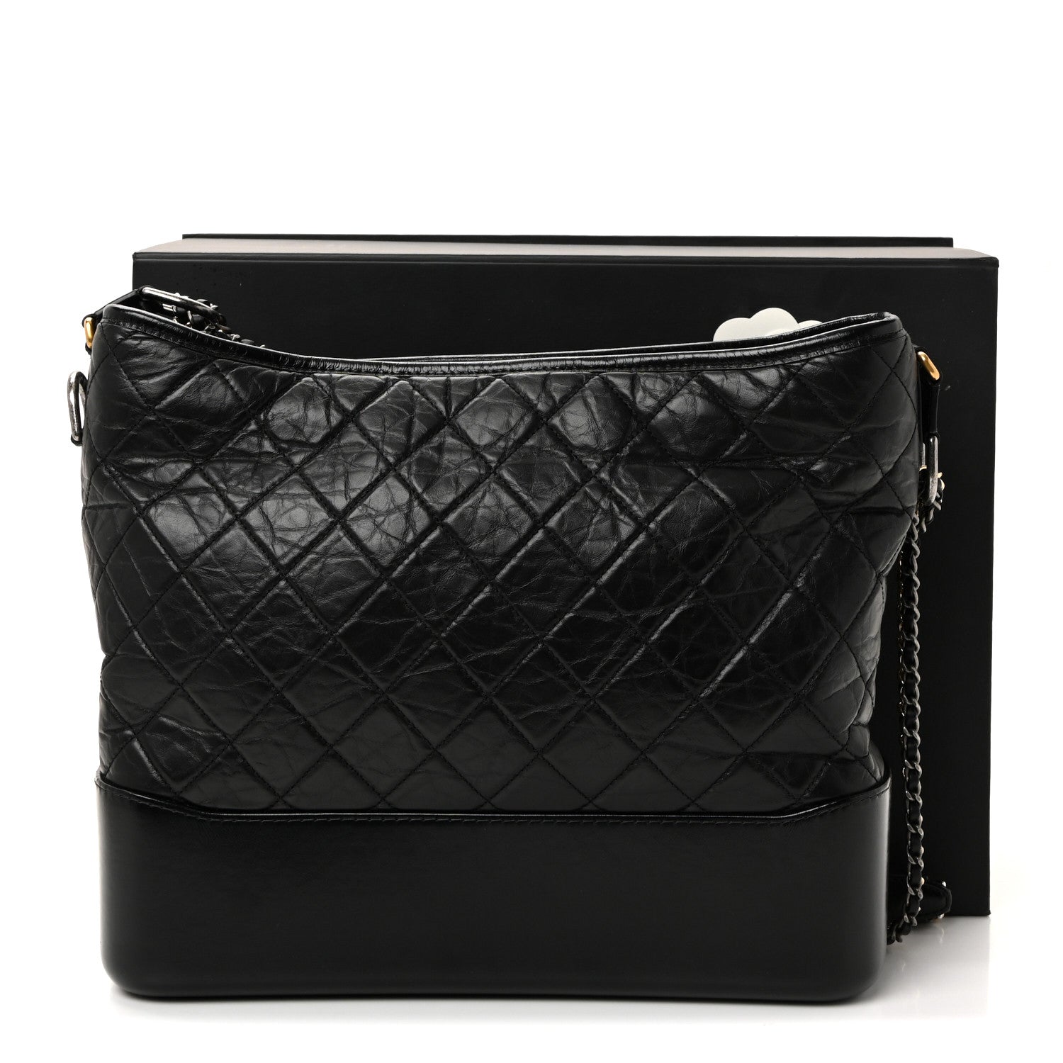 Aged Calfskin Quilted Large Gabrielle Hobo Black