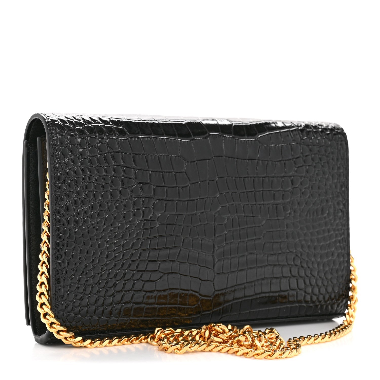 Calfskin Crocodile Embossed Cassandre Wallet On Chain WOC Black