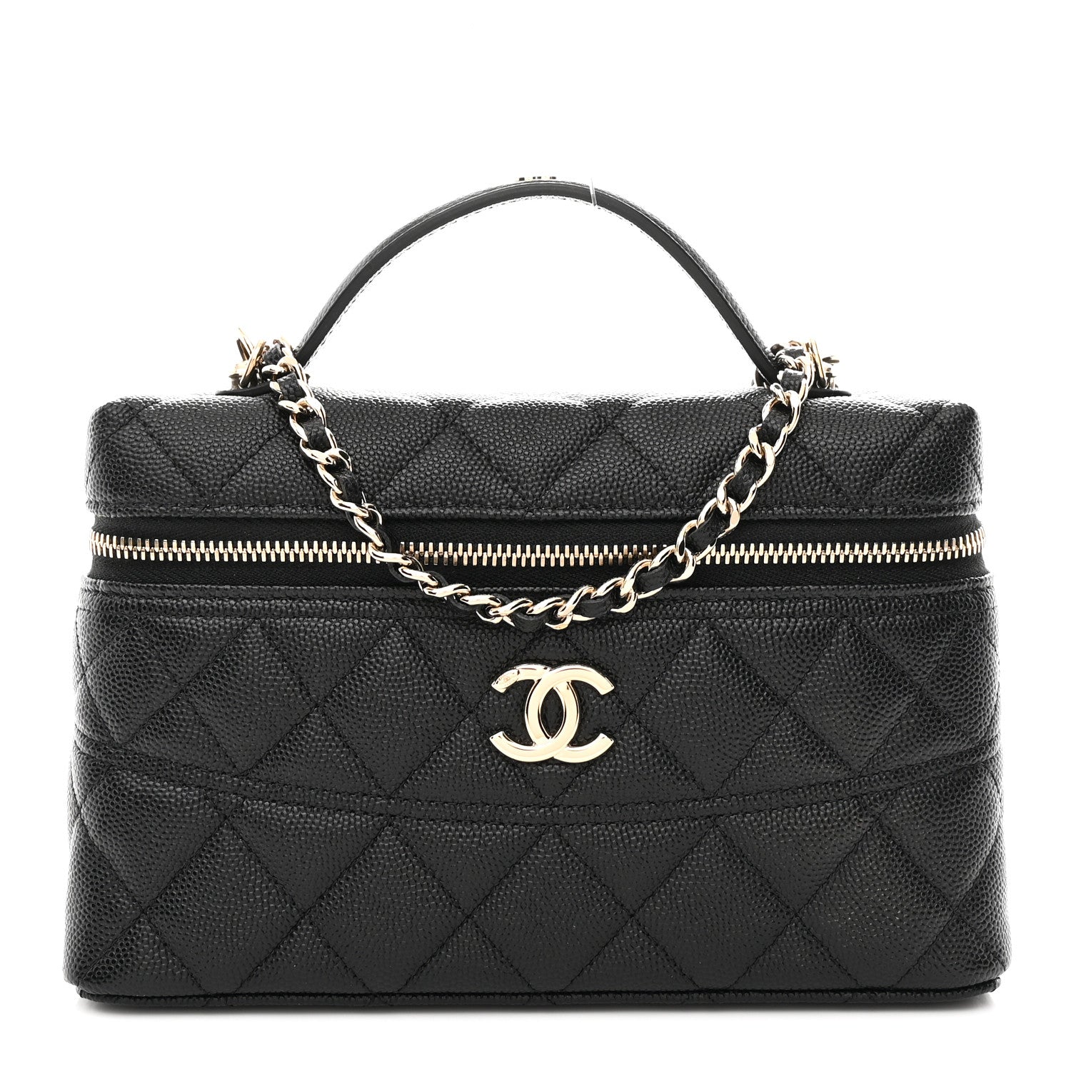 Caviar Quilted Trendy Handle Slim Vanity Black