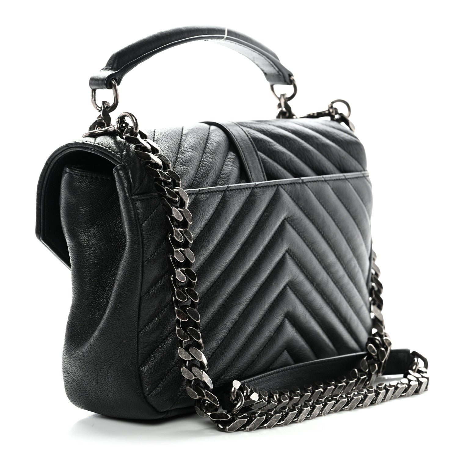 Sheepskin Matelasse Chevron Monogram Medium College Bag Black