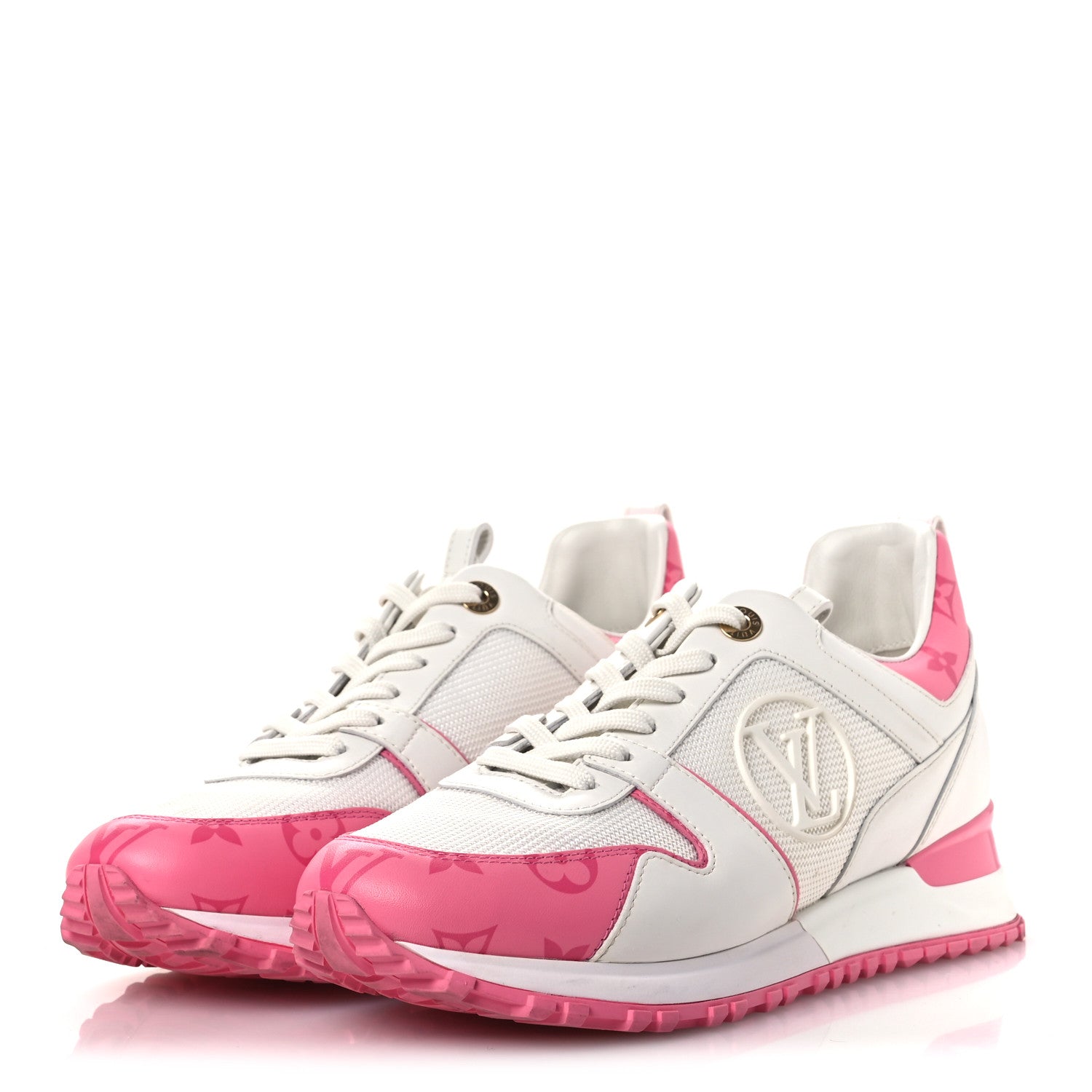 Calfskin Monogram Run Away Sneakers 38.5 White Pink