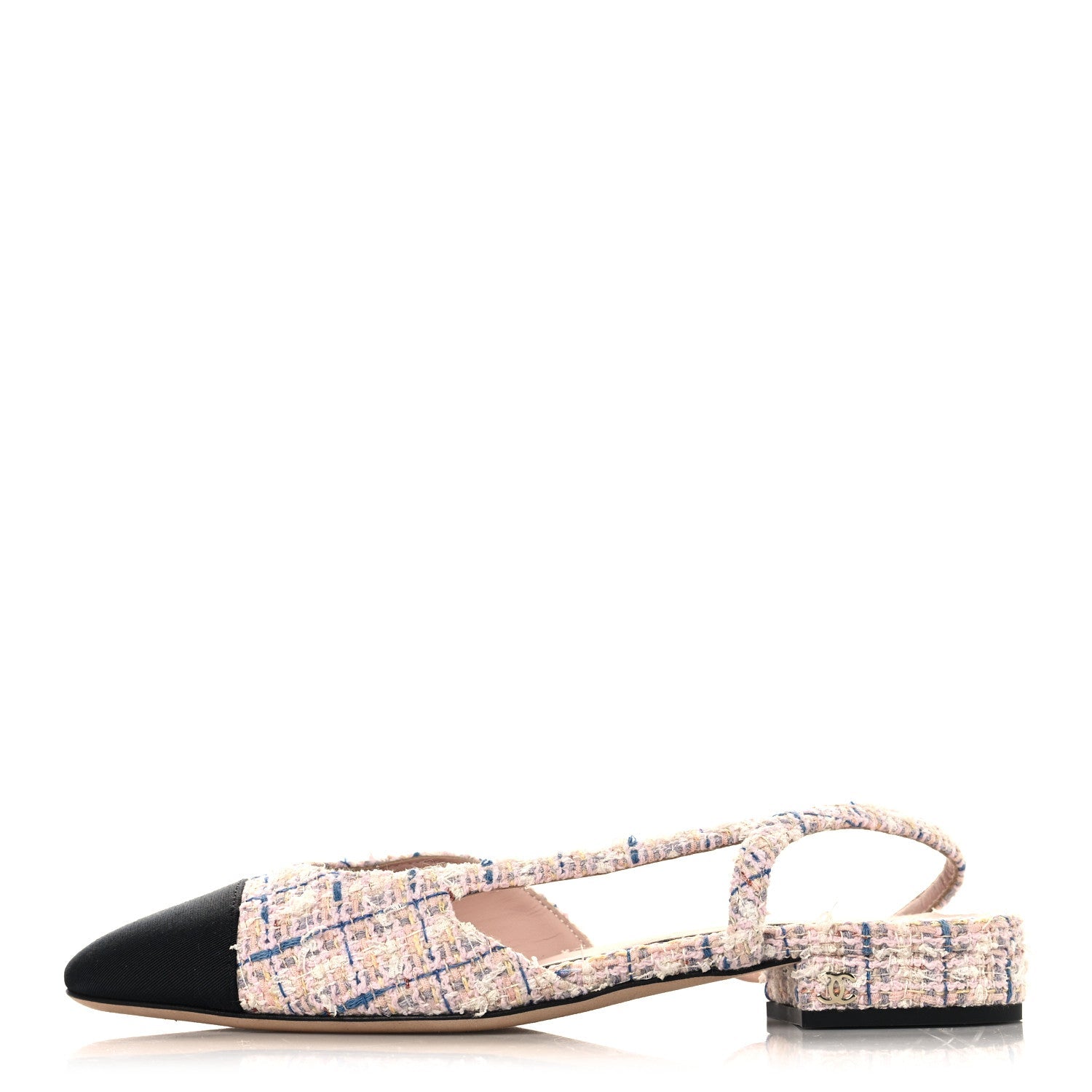 Tweed Grosgrain Cap Toe CC Slingback Flat 37.5 Pink Multicolor