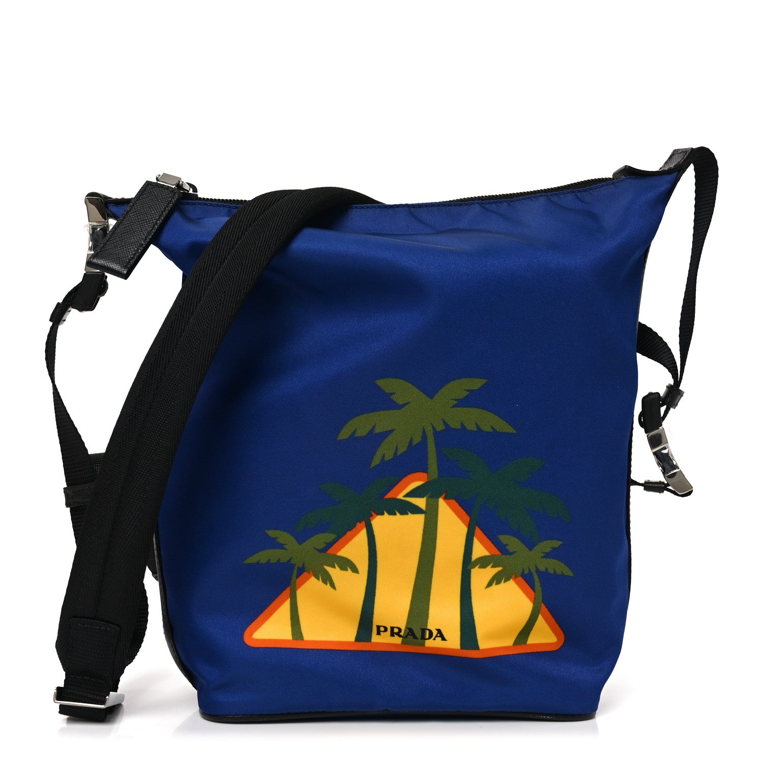 Tessuto Nylon Palm Tree Print Bucket Bag Bluette