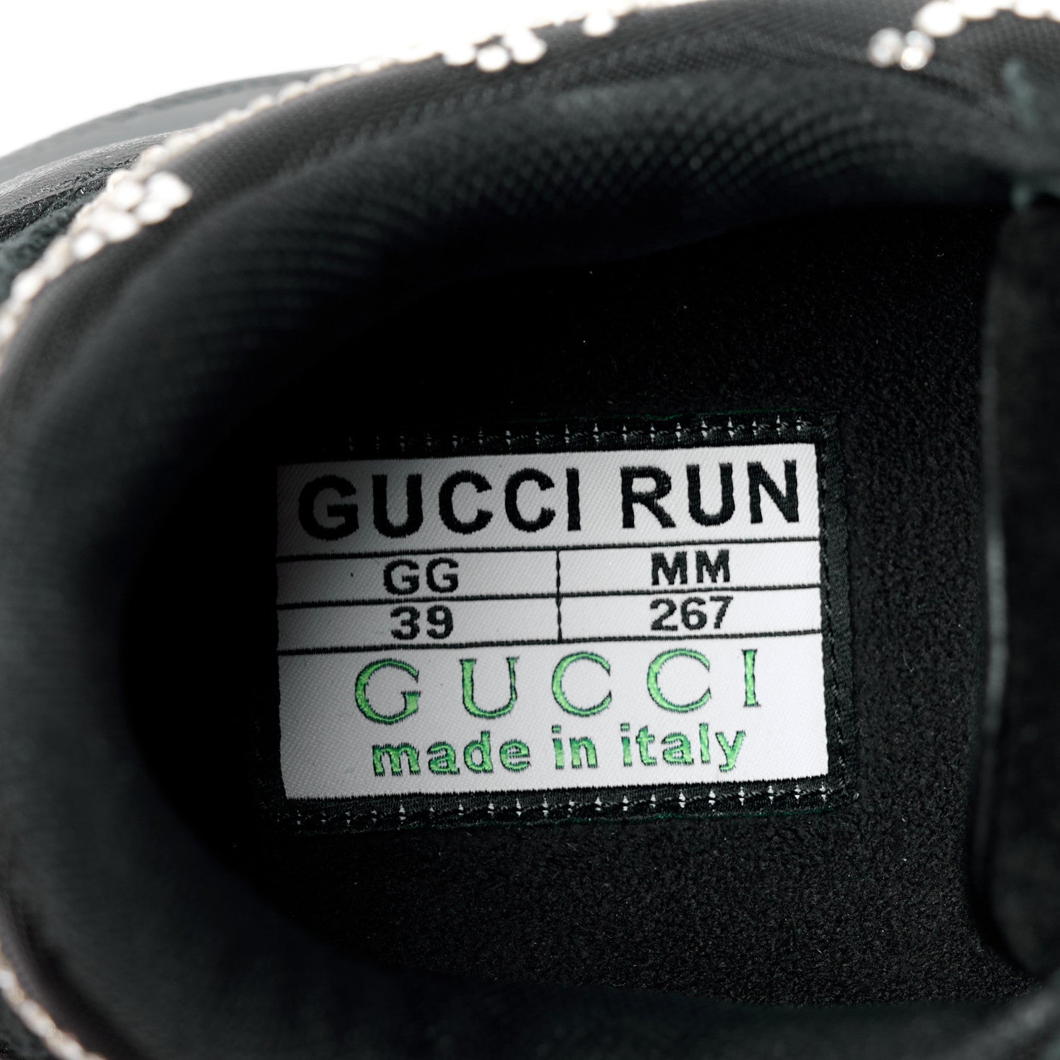 Tela Retino Mesh Crystal Suede GG Monogram Womens Gucci Run Sneakers 39 Black Silver