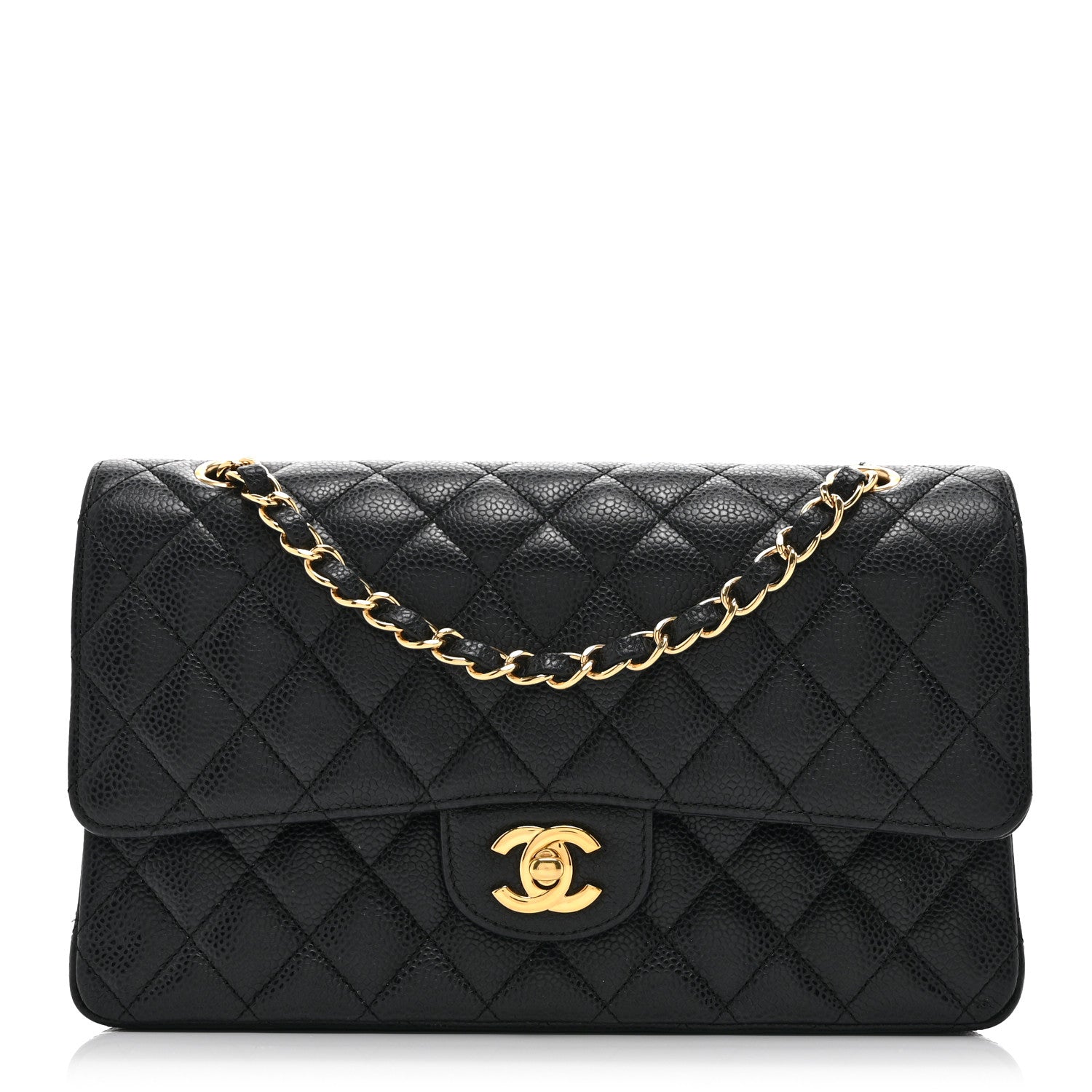 Caviar Quilted Medium Double Flap Black
