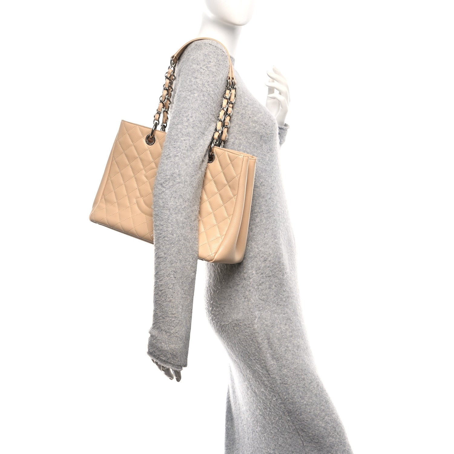 Caviar Quilted Grand Shopping Tote GST Beige