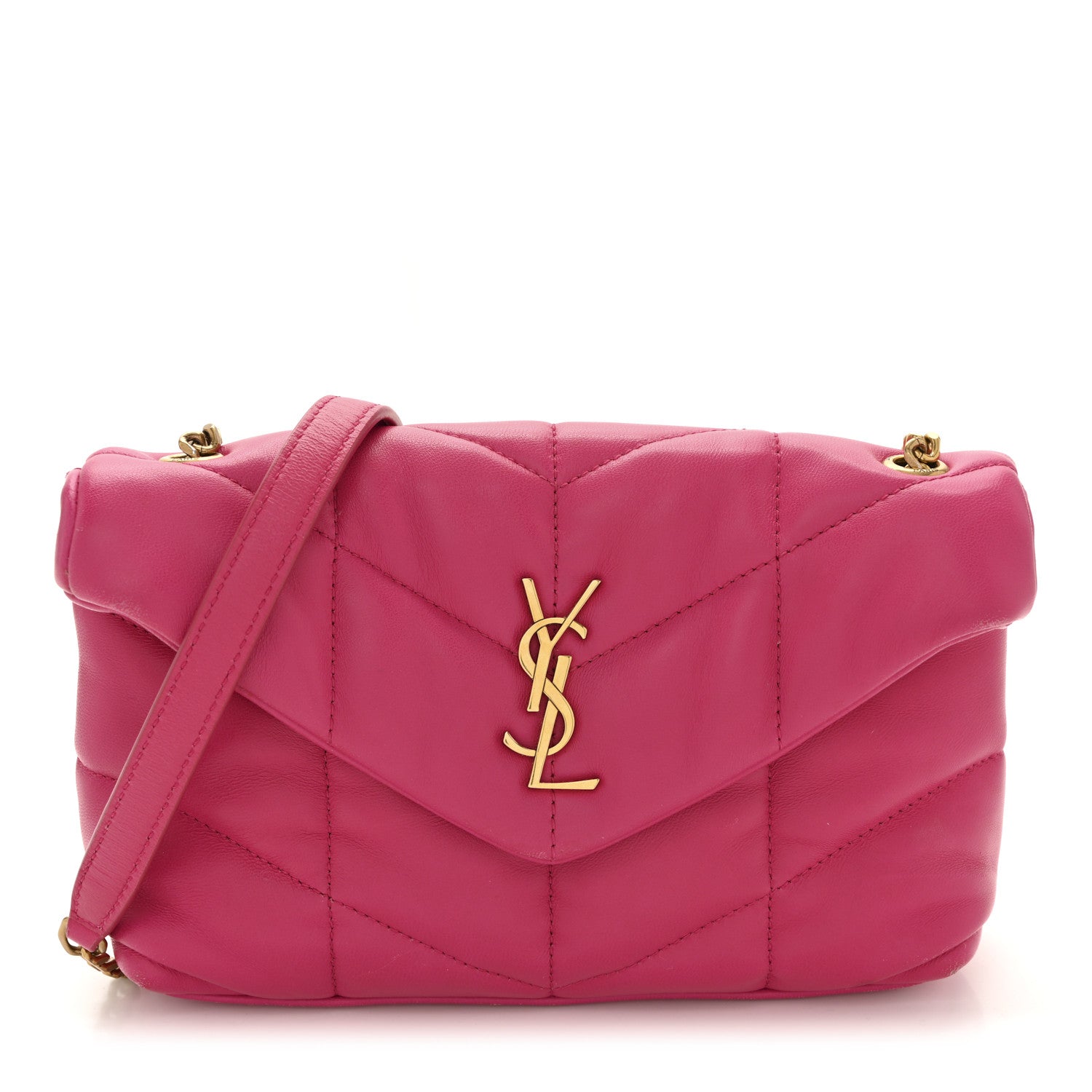 Lambskin Quilted Toy Loulou Puffer Monogram Chain Satchel Bubblegum