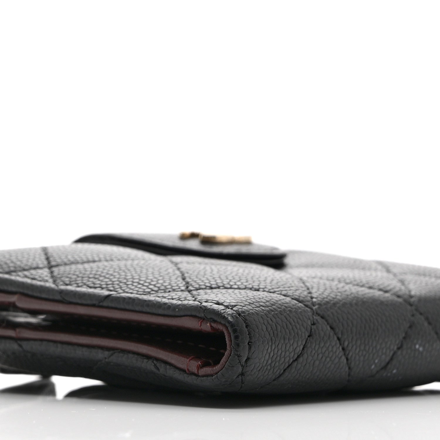 Caviar Quilted Compact Zipped Pocket Wallet Black
