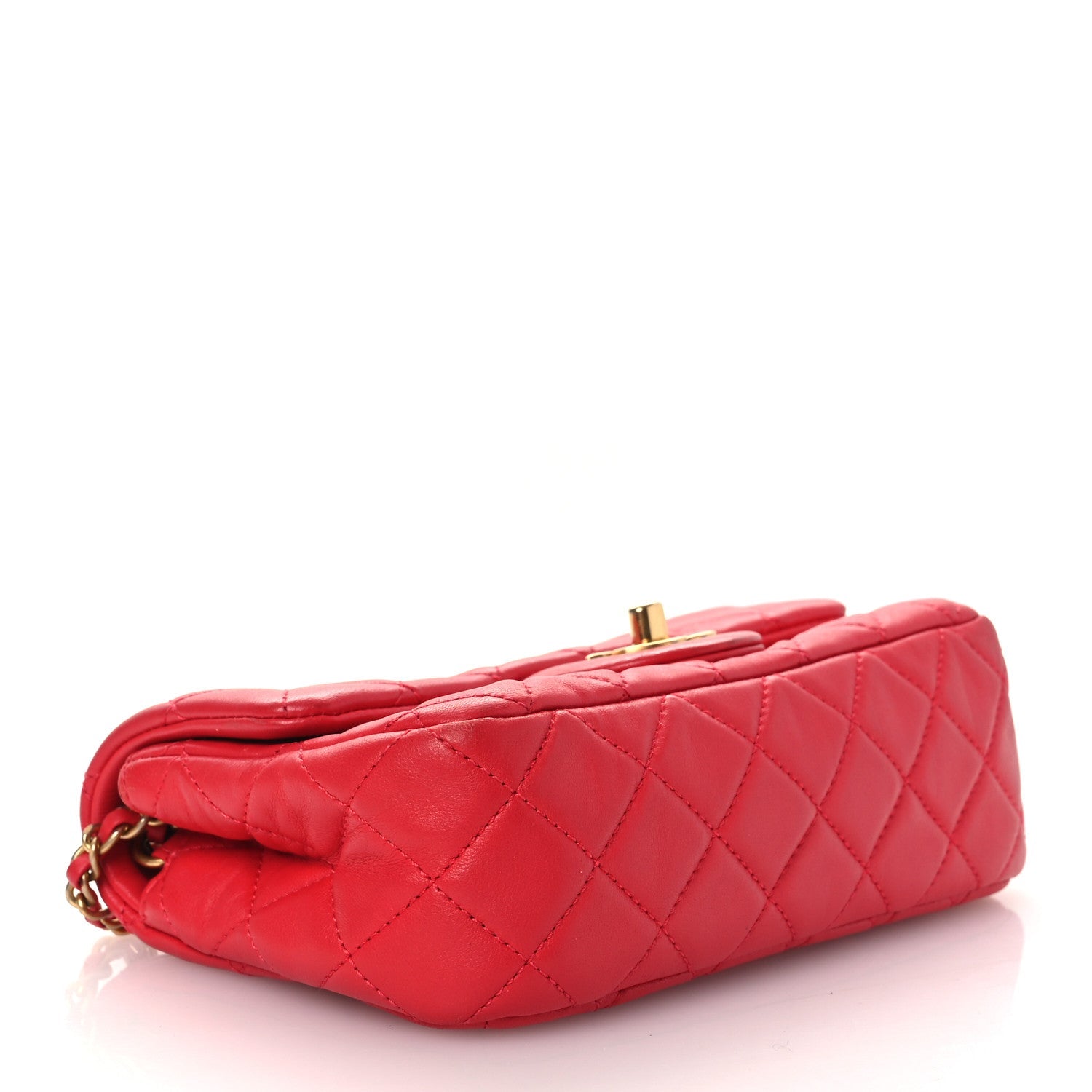Lambskin Quilted Mini Rectangular Pearl Crush Flap Red