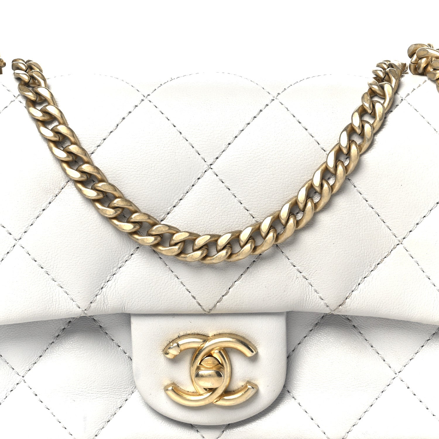 Shiny Lambskin Quilted Mini Sweetheart Flap Light Grey
