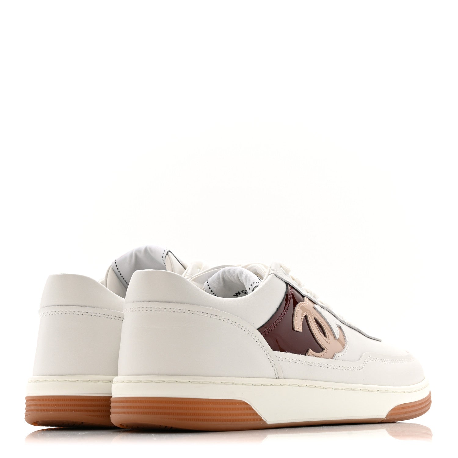 Calfskin Patent Womens CC Sneakers 36 White Burgundy Beige