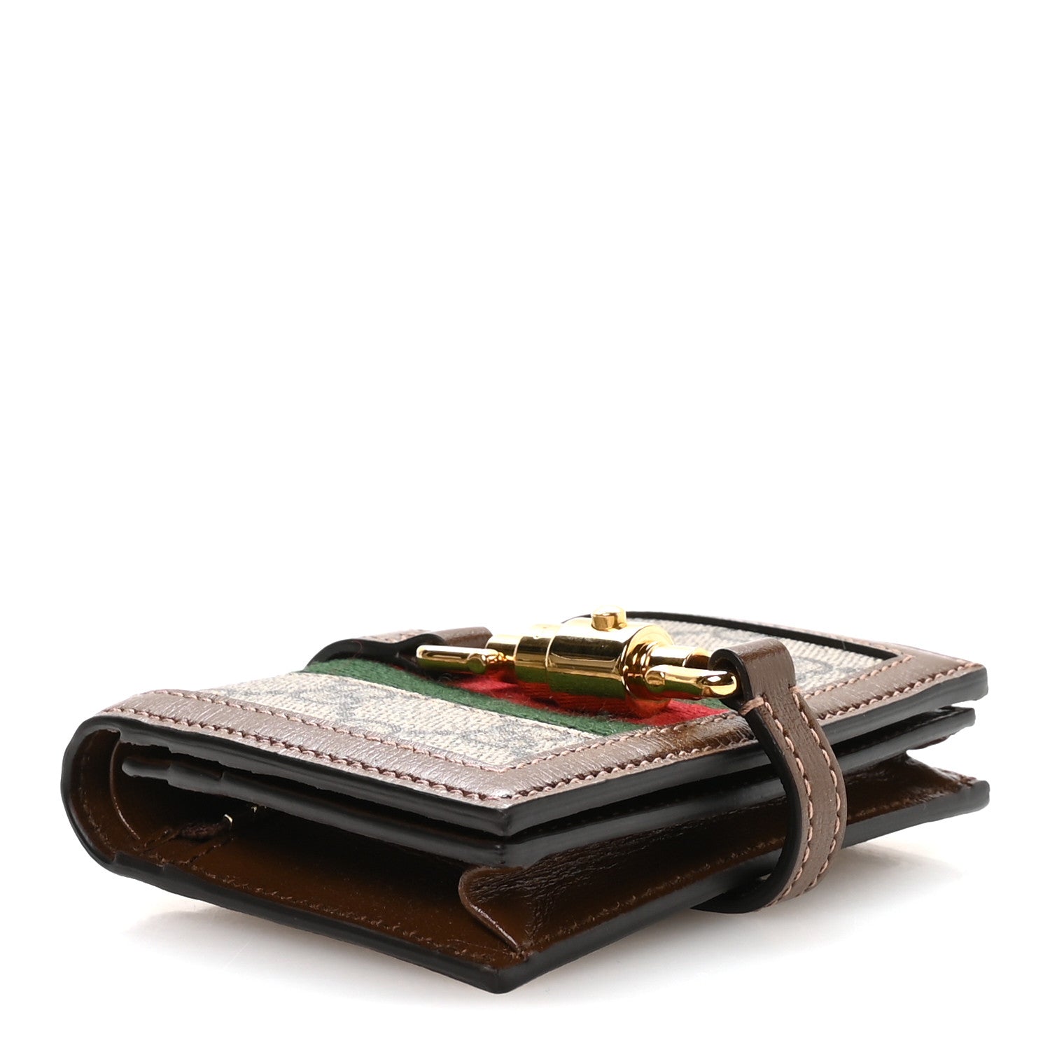 GG Supreme Monogram Textured Calfskin Web Jackie 1961 Card Case Beige Ebony Brown Sugar