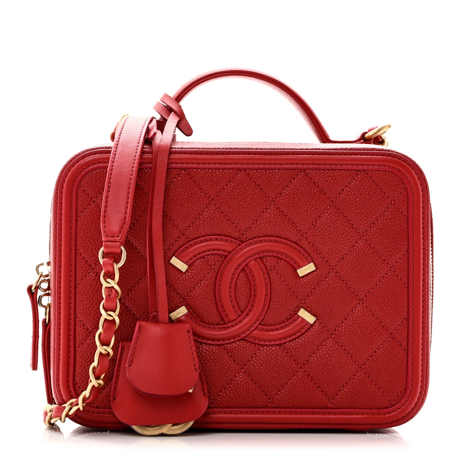 Caviar Quilted Medium CC Filigree Vanity Case Red