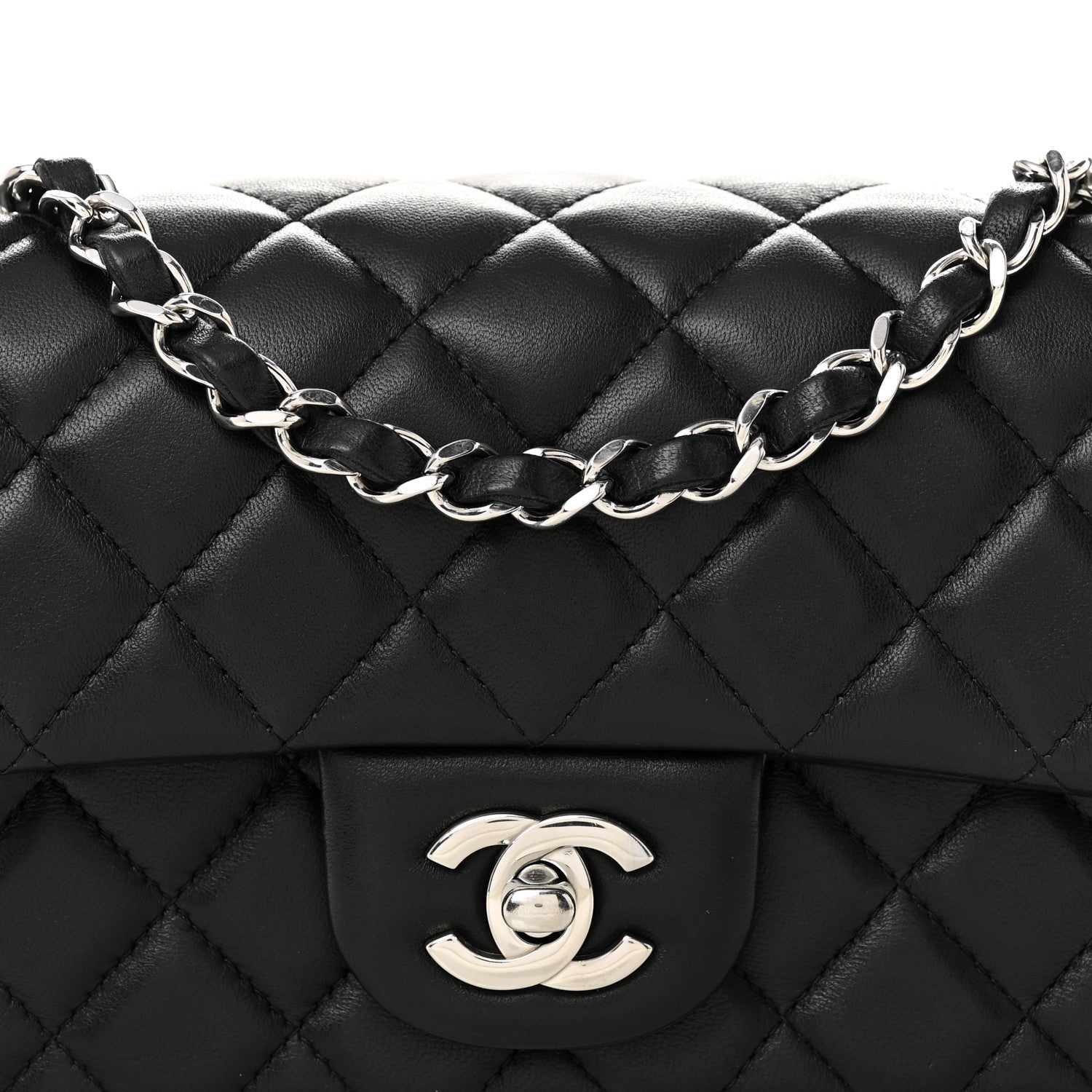 Lambskin Quilted Mini Rectangular Flap Black