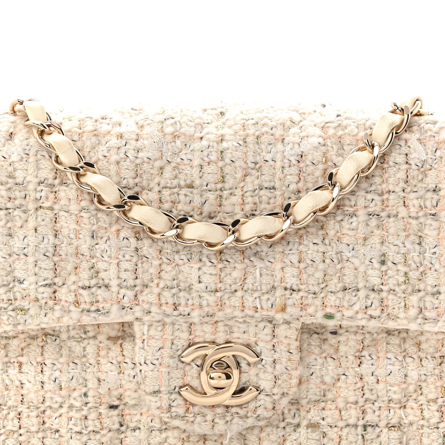 Tweed Quilted Mini Rectangular Flap Off White