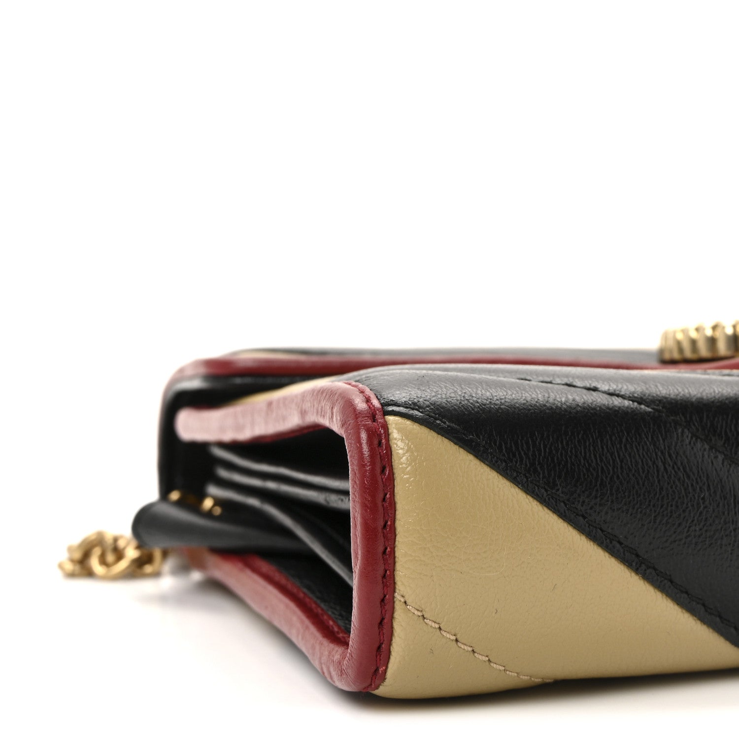 Azalea Calfskin Matelasse Diagonal Patchwork Torchon GG Marmont Chain Wallet Black Beige Romantic Cerise