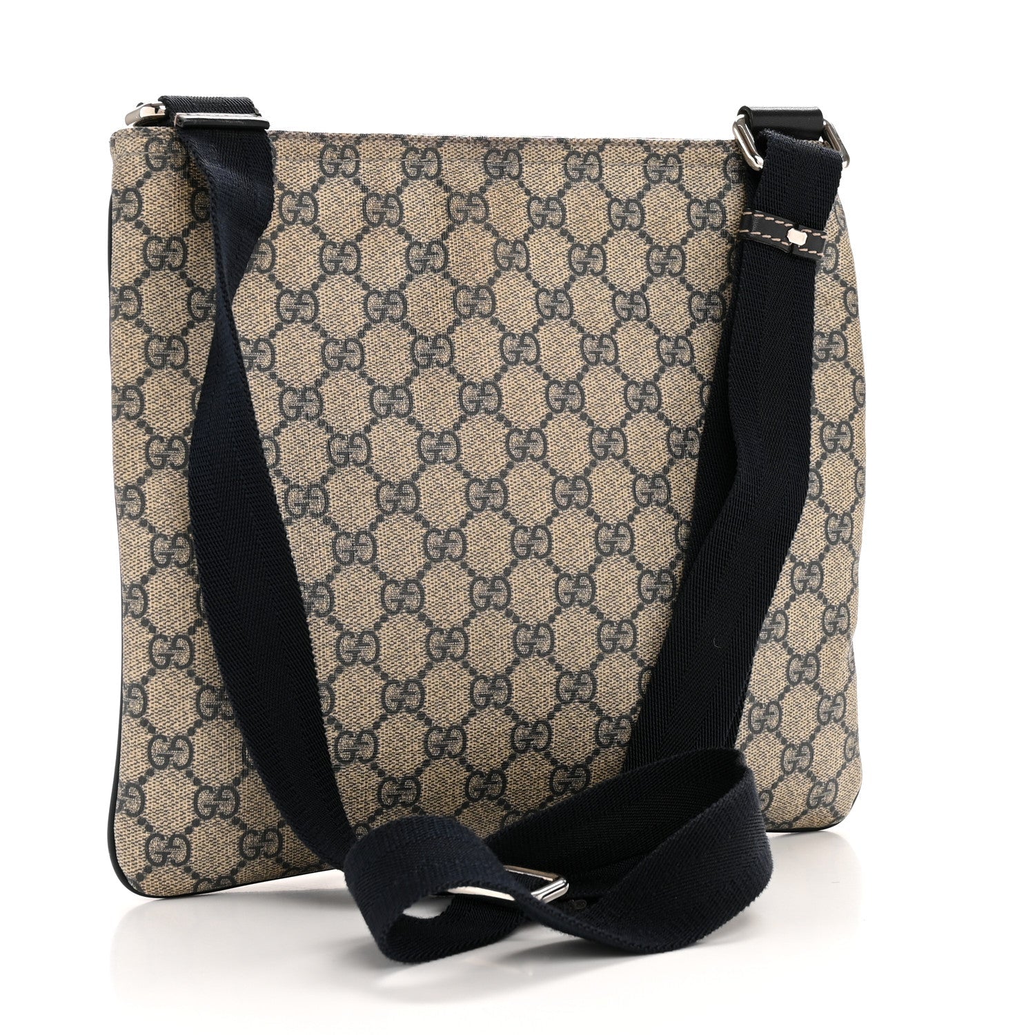 GG Supreme Monogram Selleria Calfskin Small Flat Side Zip Messenger Bag Beige Blue