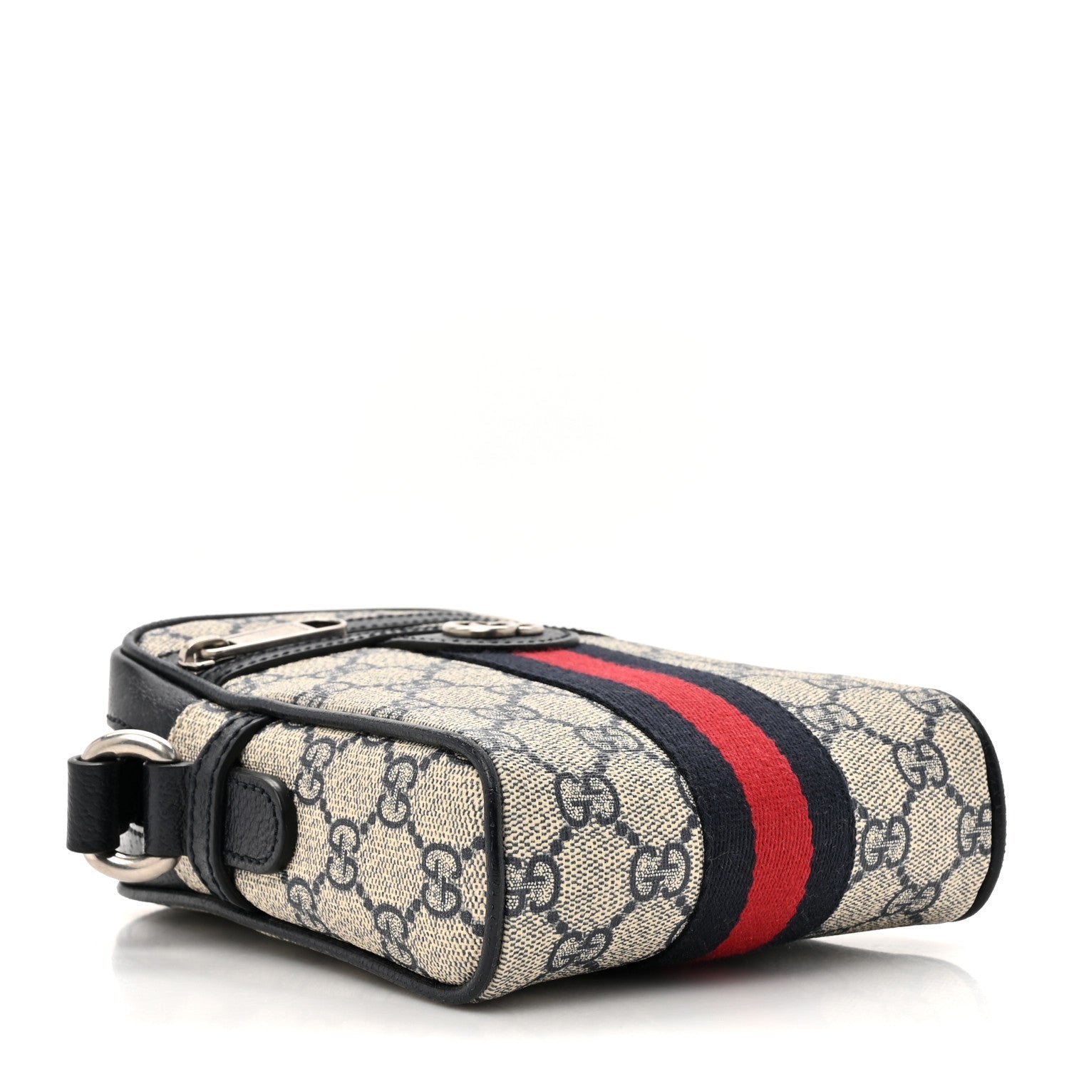 GG Supreme Monogram Textured Calfskin Web Mini Ophidia Messenger Beige Blue