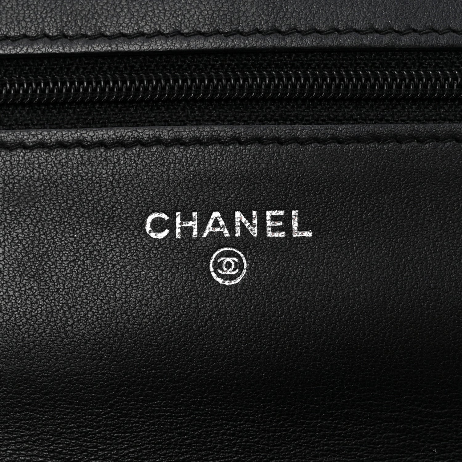 Lambskin Camellia Embossed Wallet On Chain WOC Black