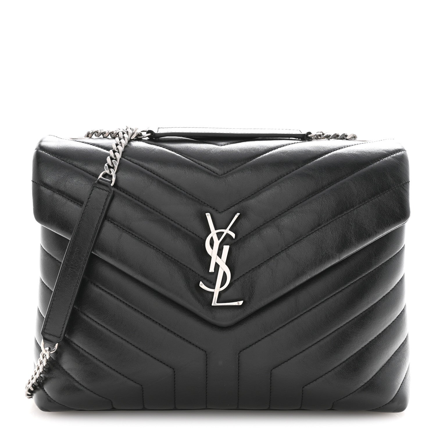 Calfskin Y Quilted Monogram Medium Loulou Chain Satchel Black