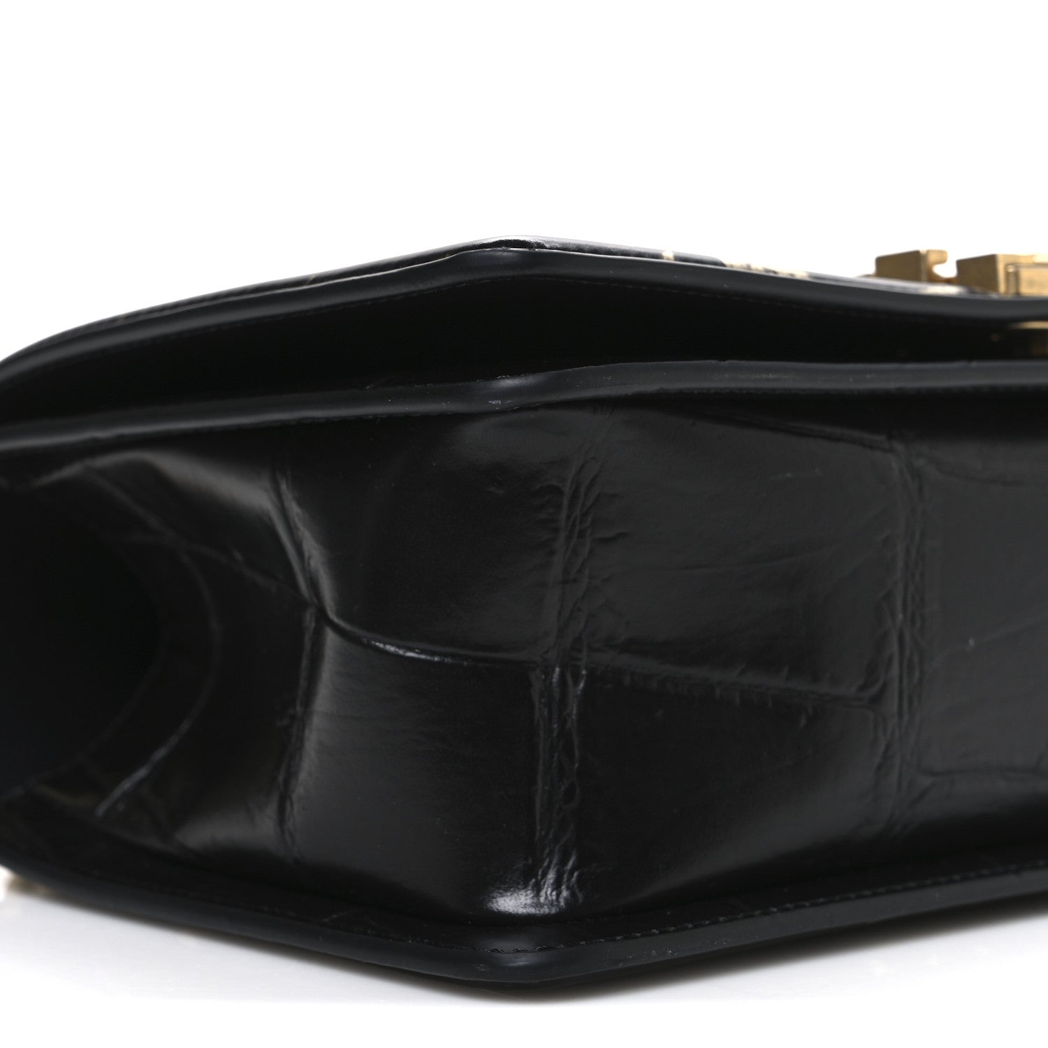 Calfskin Crocodile Embossed Graffiti Cocodile Medium Boy Flap Black