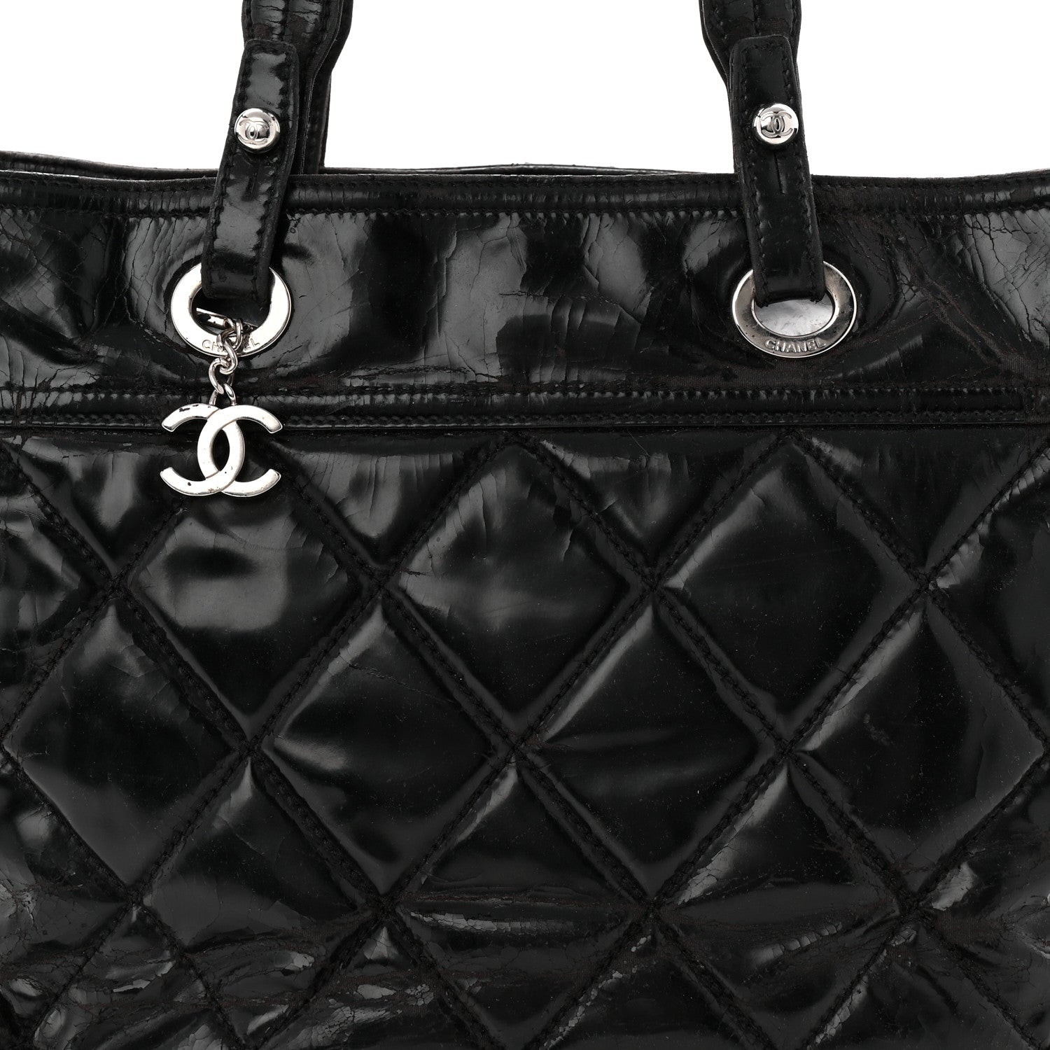 Vinyl Quilted Large Paris Biarritz Tote Black