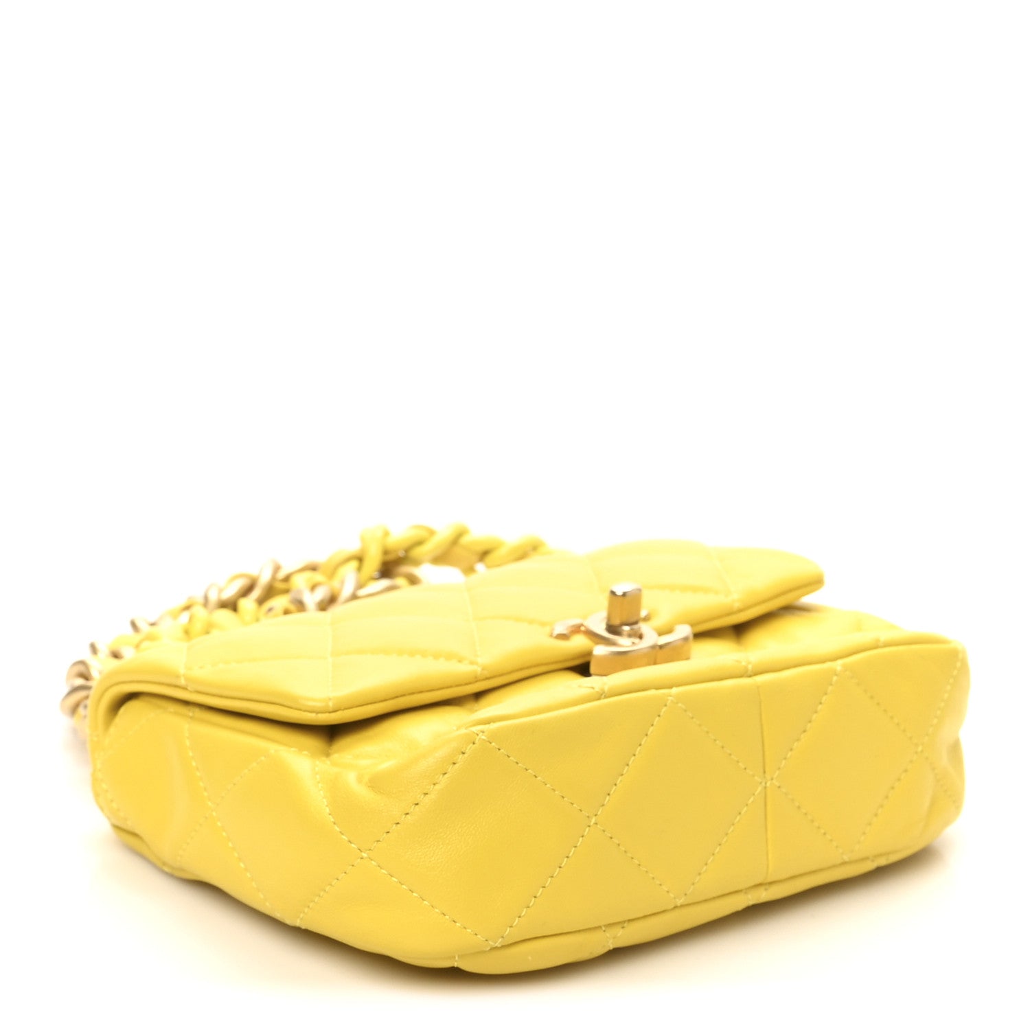 Lambskin Quilted Mini Lacquered Chain Flap Yellow