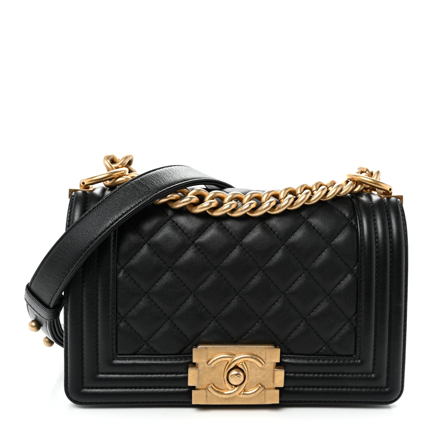 Calfskin Quilted Small Boy Flap Black