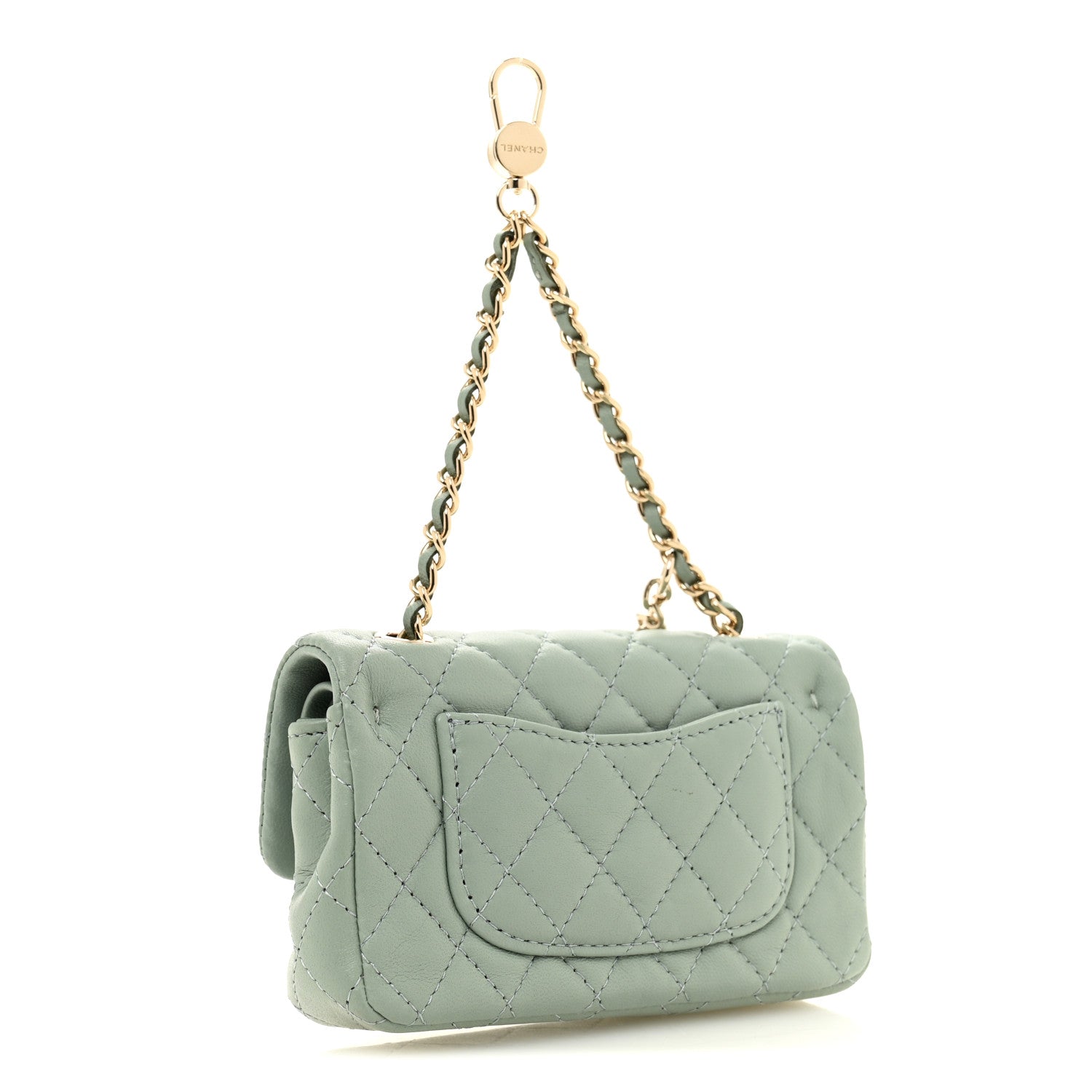 Lambskin Quilted Mini Flap Bag Charm With Hook Light Green